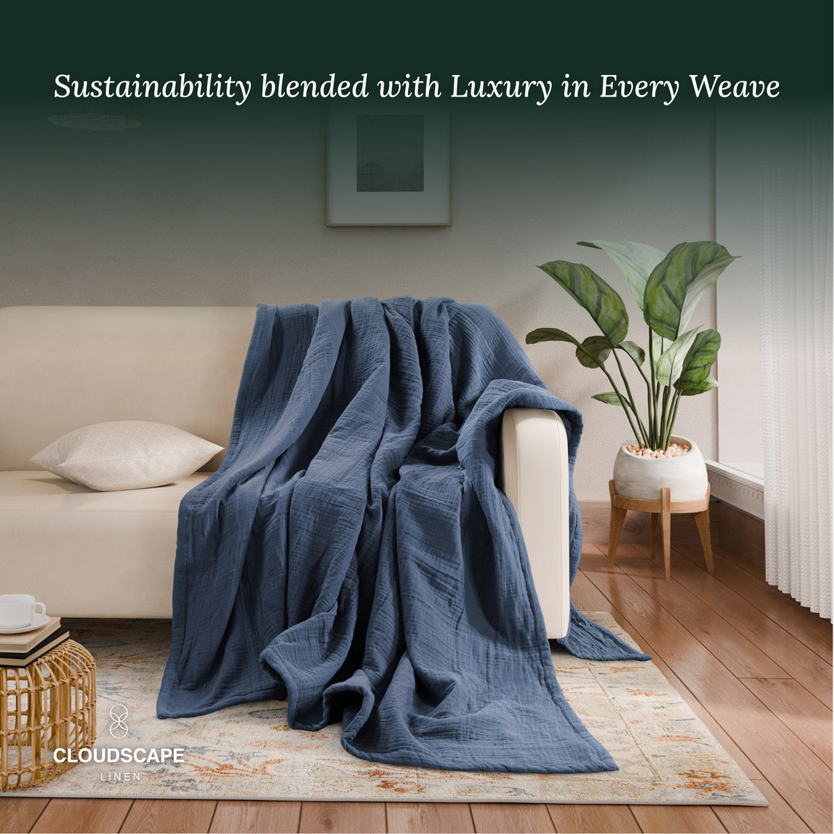 4 Layer Cotton Muslin Blanket - Ensign Blue