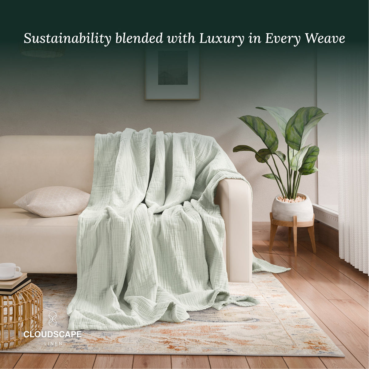 4 Layer Cotton Muslin Blanket: Sea Foam