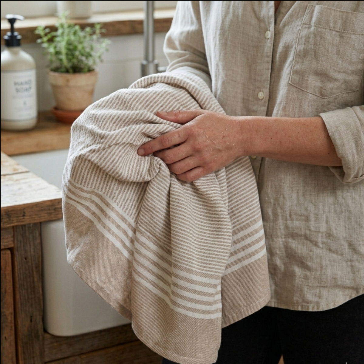 12-Piece Oversized Kitchen Towels: Beige