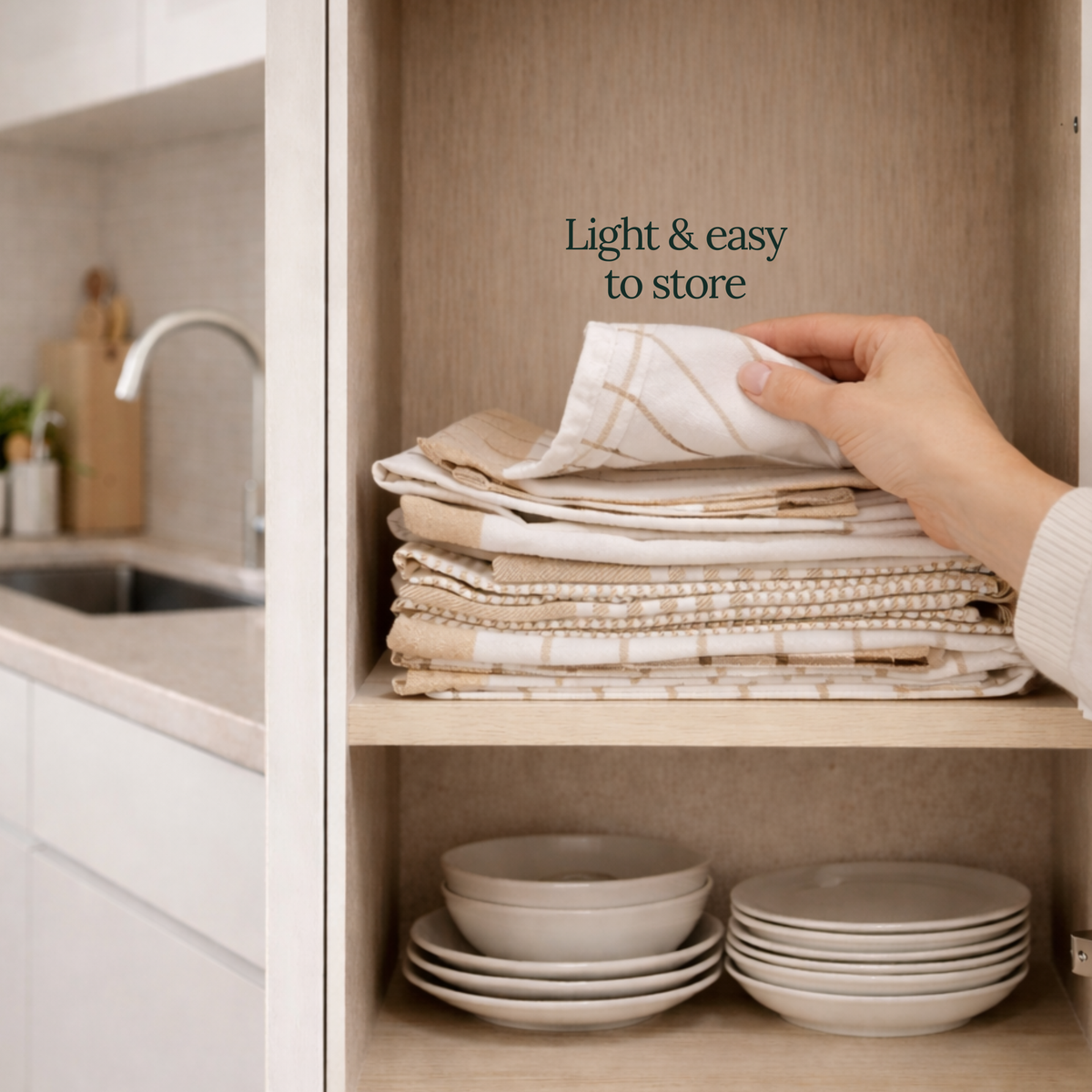 6-Piece Oversized Cotton Kitchen Towels - Beige