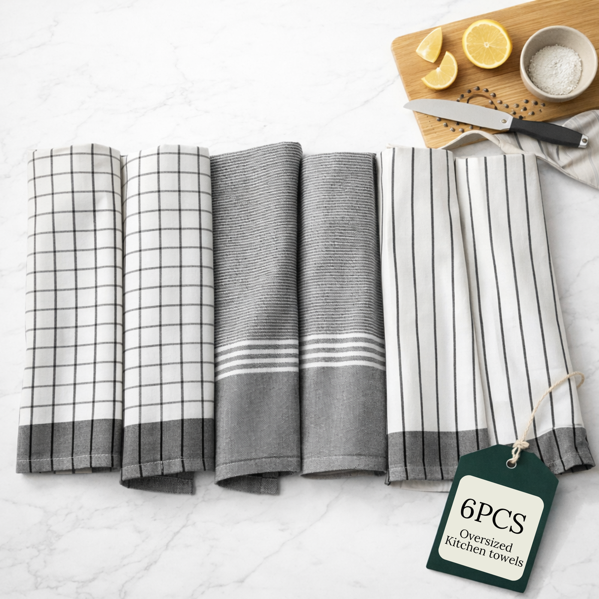 6-Piece Oversized Kitchen Towels - Grey
