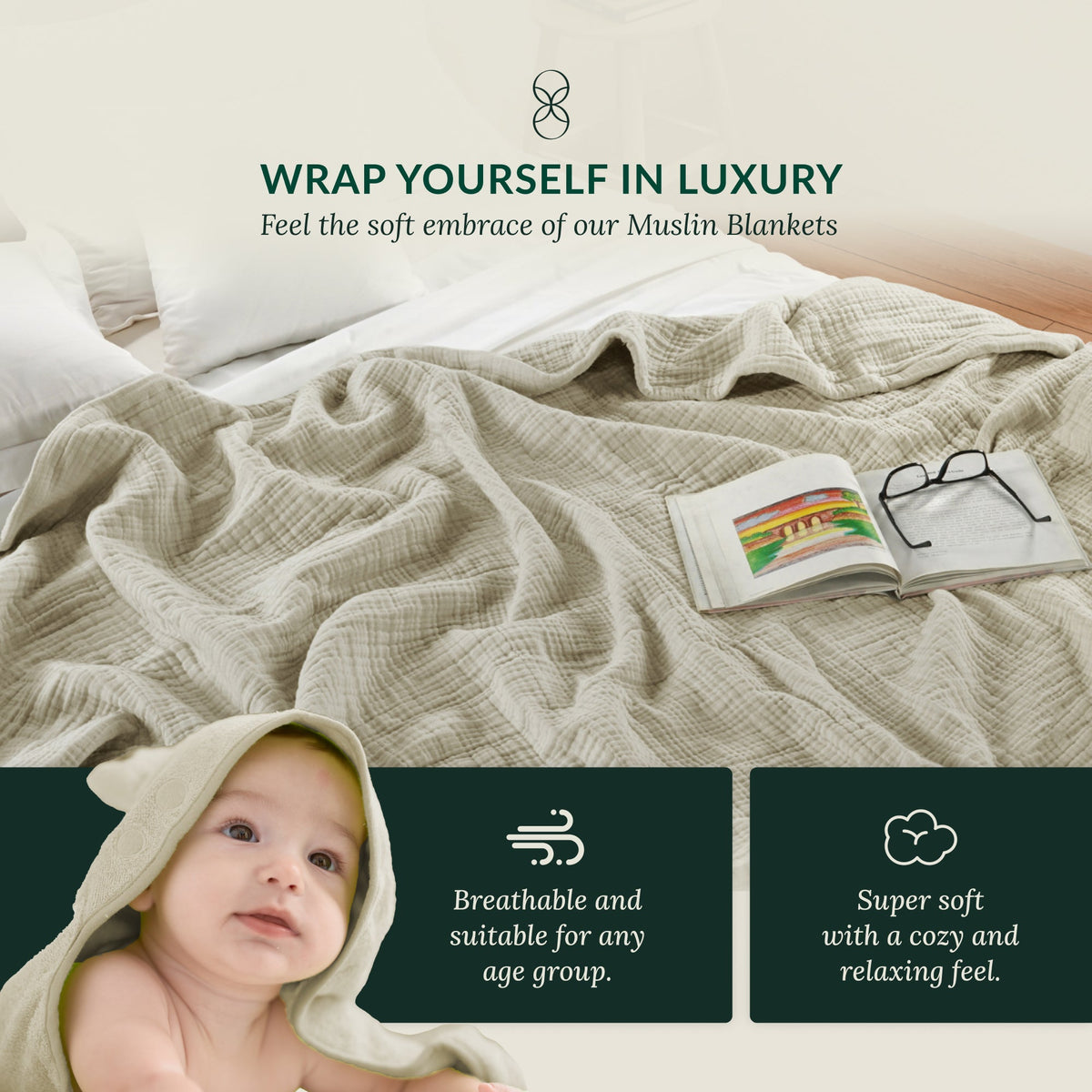 4 Layer Cotton Muslin Blanket - Fog
