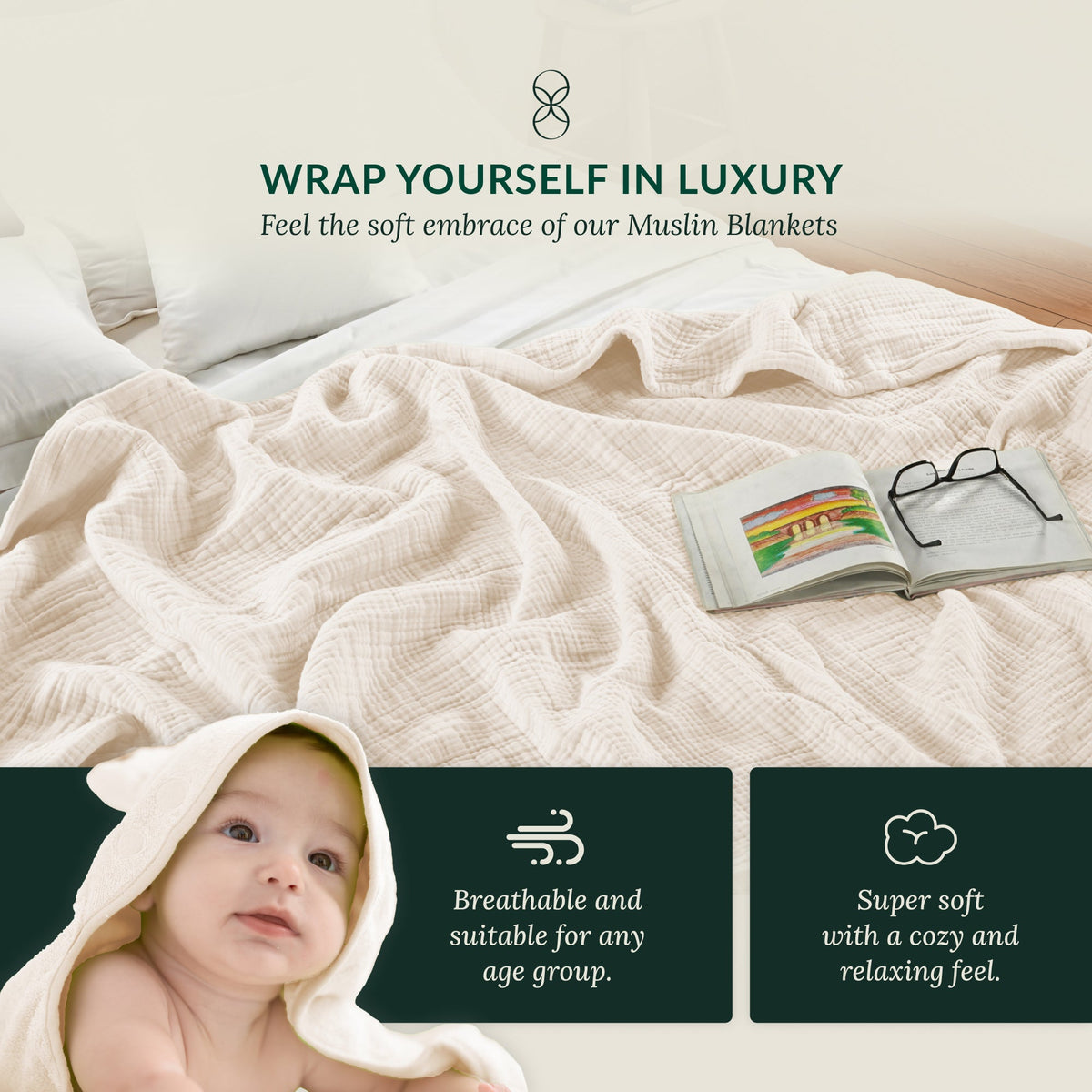 4 Layer Cotton Muslin Blanket - Ivory