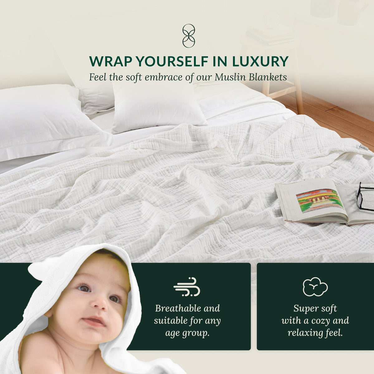 4 Layer Cotton Muslin Blanket - White
