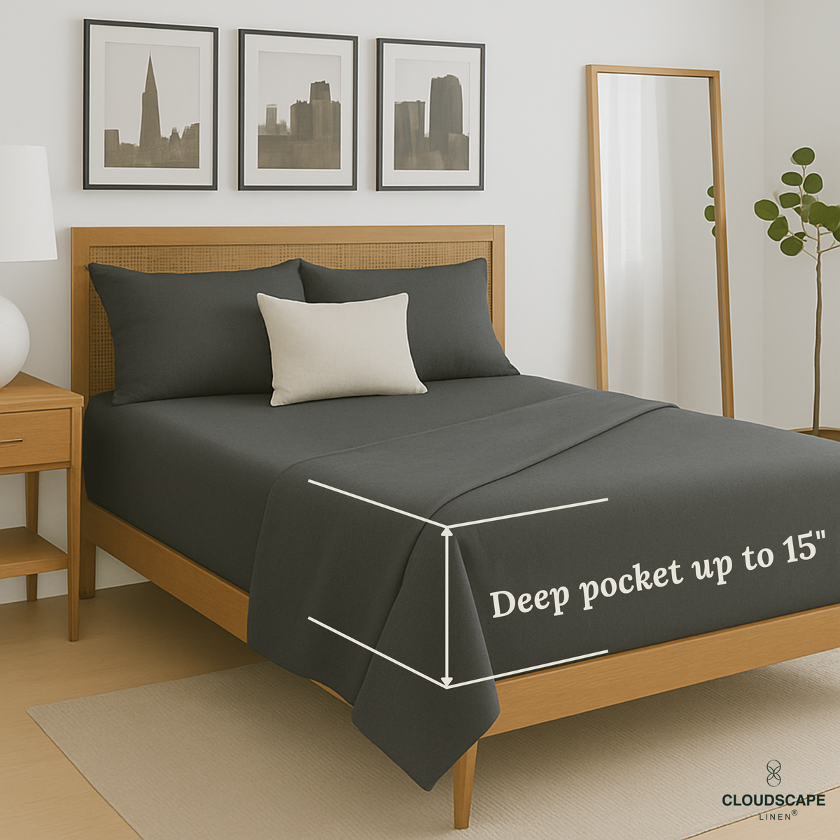 1000 Thread Count Egyptian Cotton : Charcoal Grey King Bedsheet Set