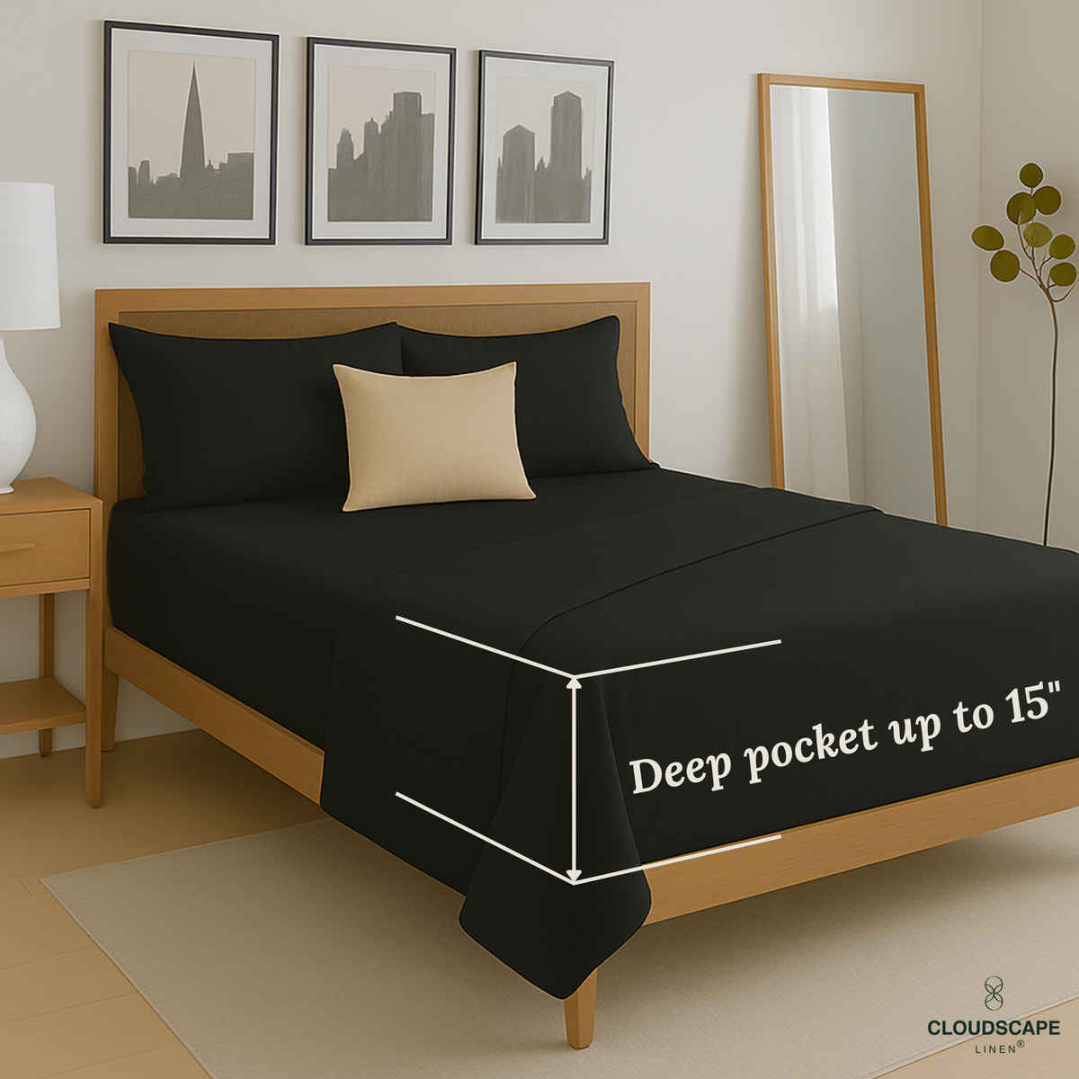 1000 Thread Count Egyptian Cotton : Black Bedsheet Set