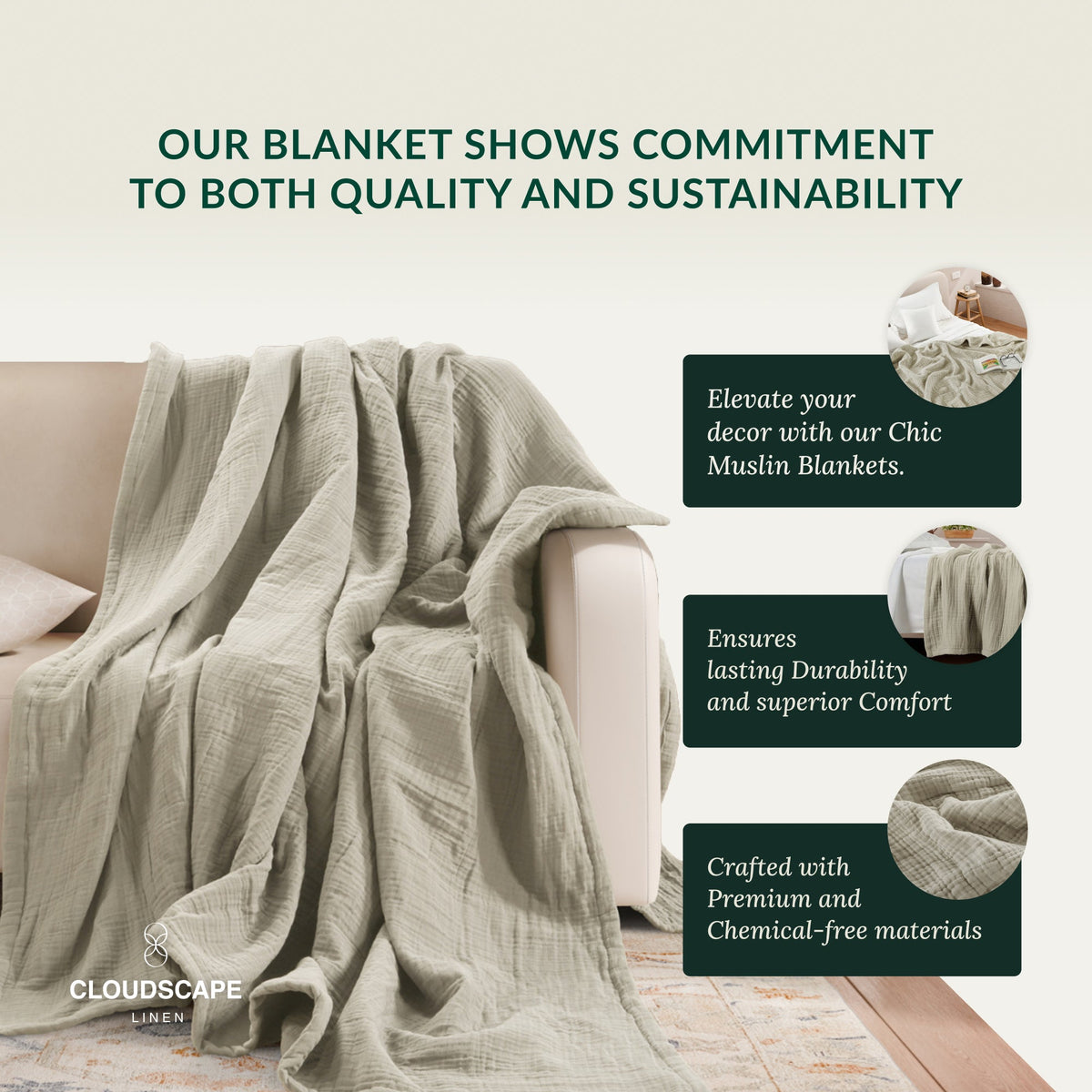 4 Layer Cotton Muslin Blanket - Fog