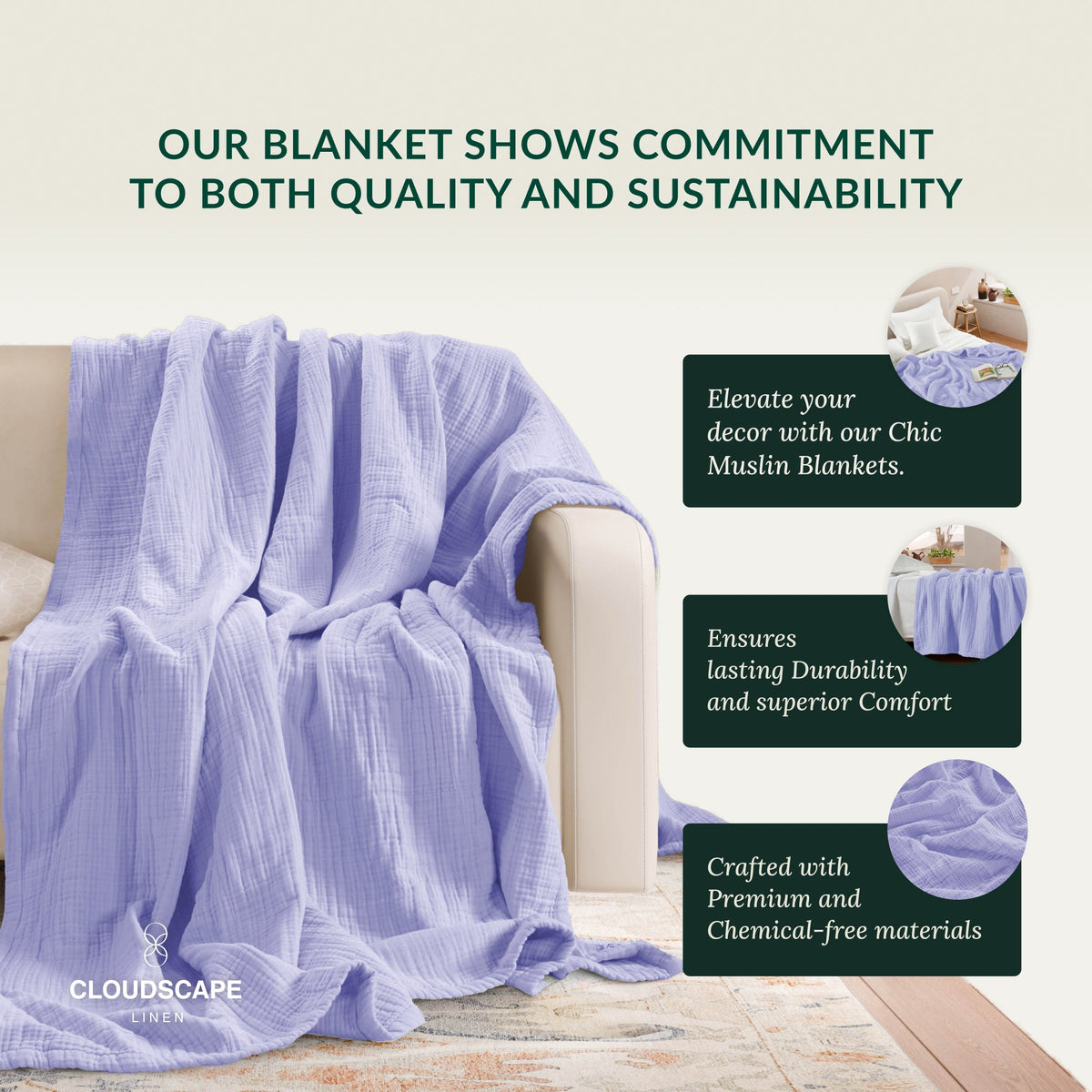 4 Layer Cotton Muslin Blanket - Lavender Blue