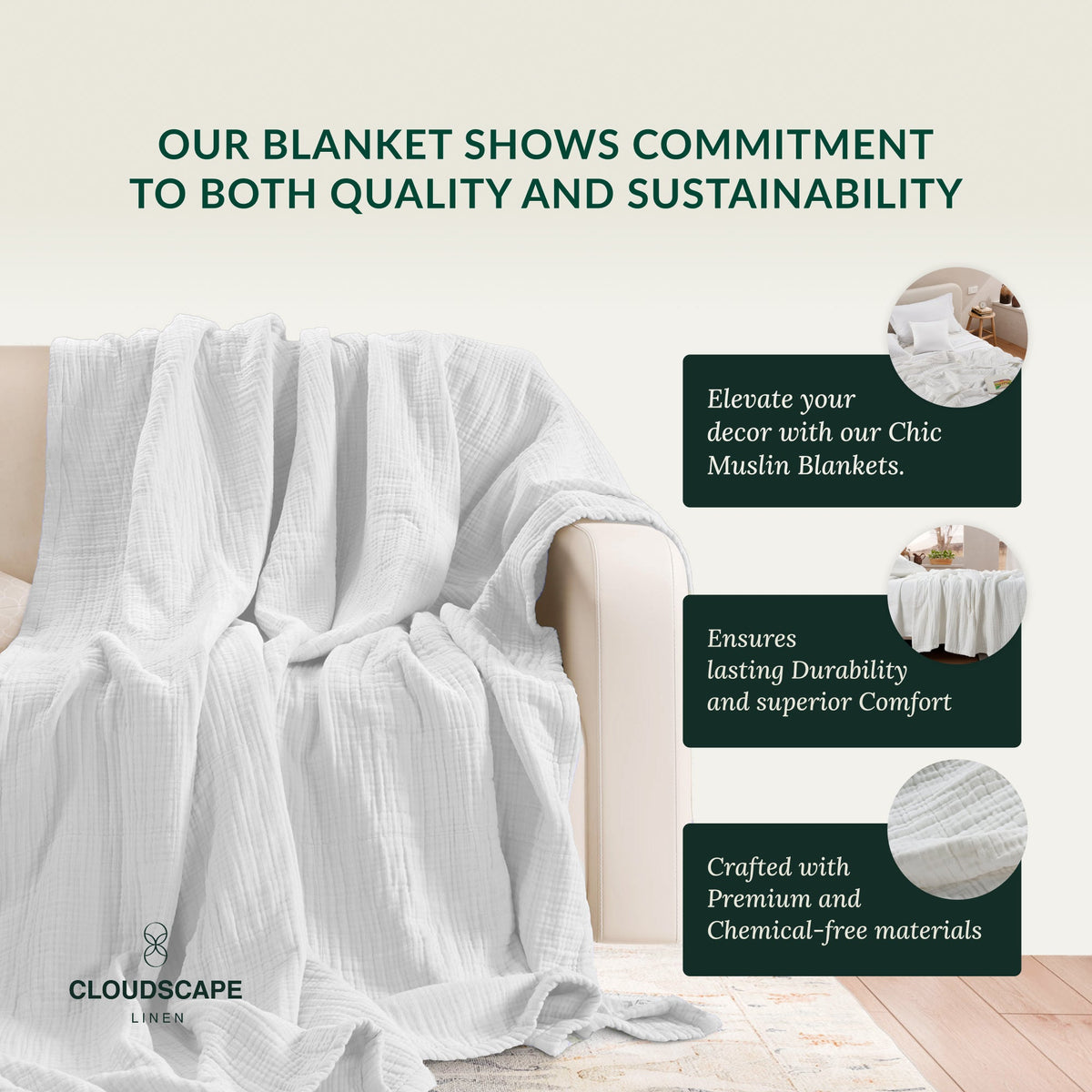 4 Layer Cotton Muslin Blanket - White