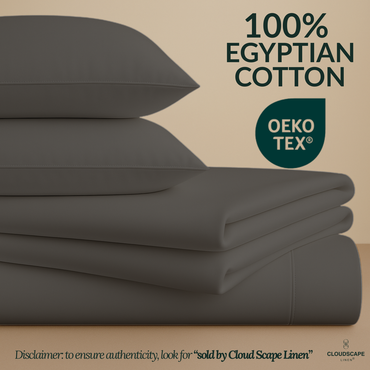 1000 Thread Count Egyptian Cotton : Charcoal Grey King Bedsheet Set