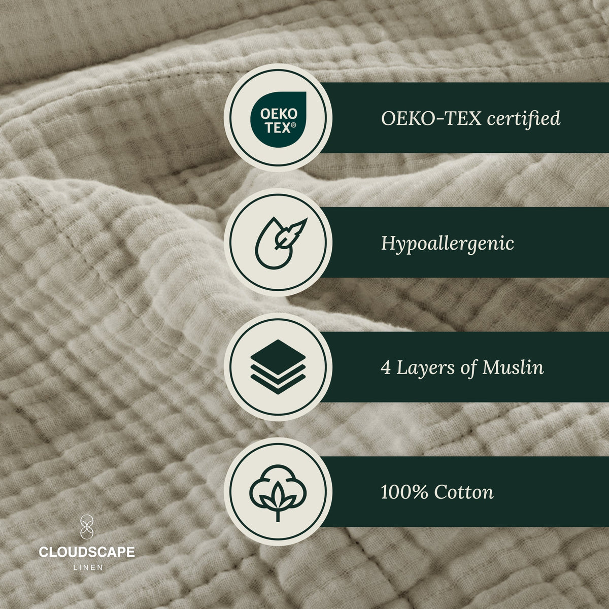 4 Layer Cotton Muslin Blanket - Fog