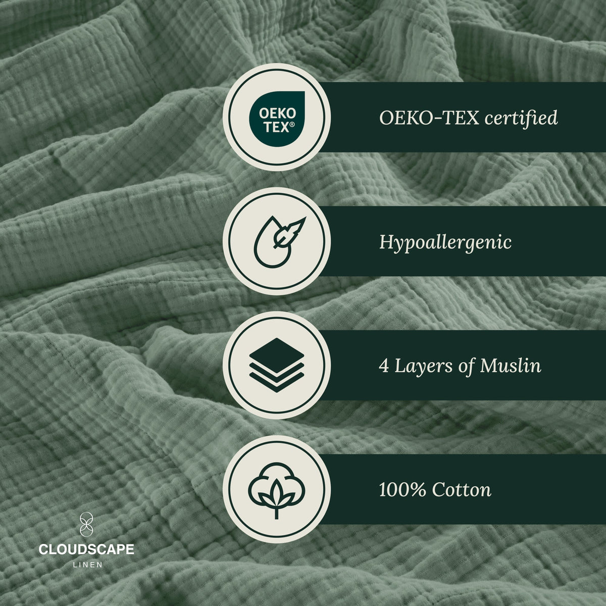 4 Layer Cotton Muslin Blanket - Olive Green