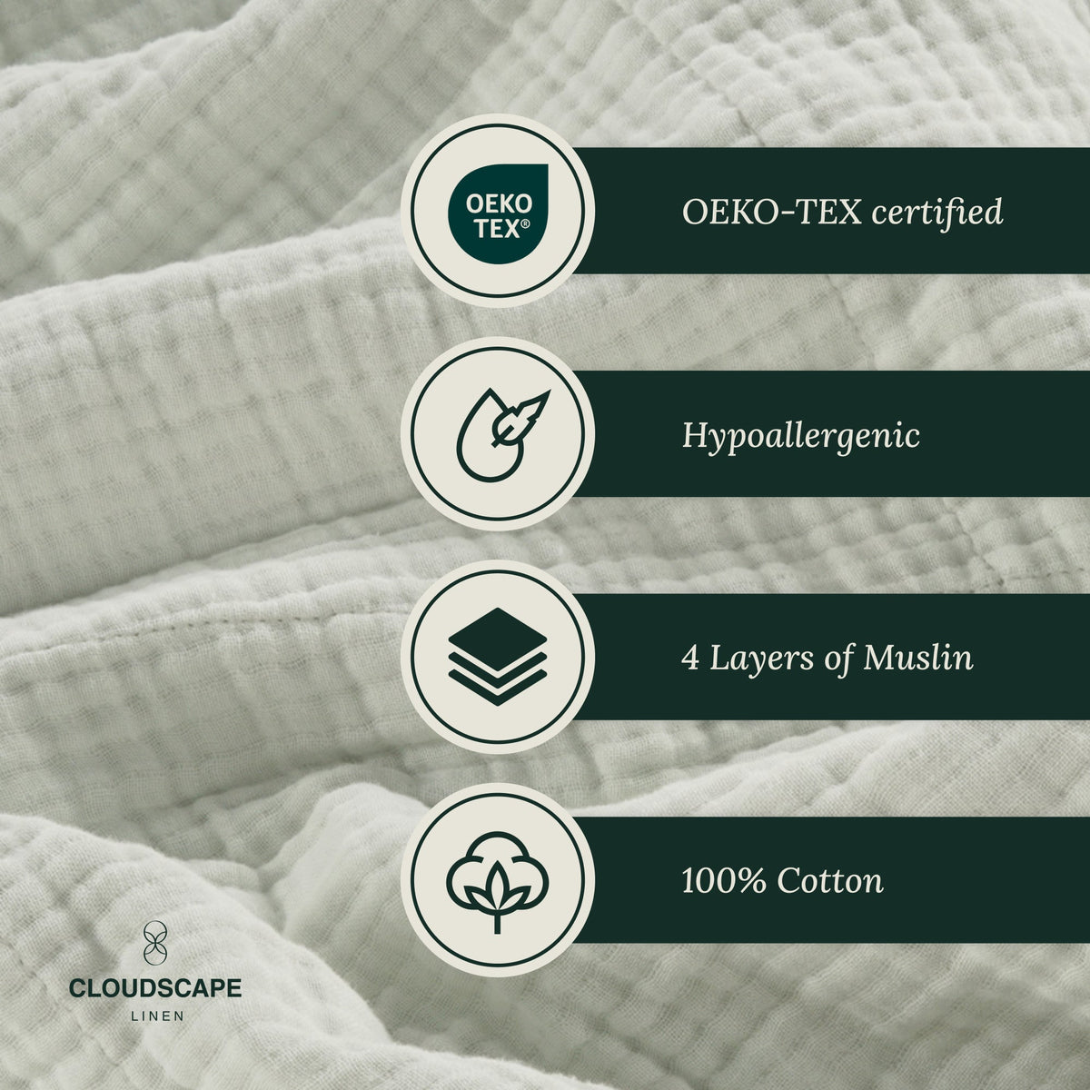 4 Layer Cotton Muslin Blanket: Sea Foam