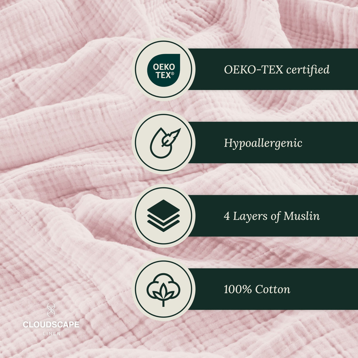 4 Layer Cotton Muslin Blanket - Seashell Pink