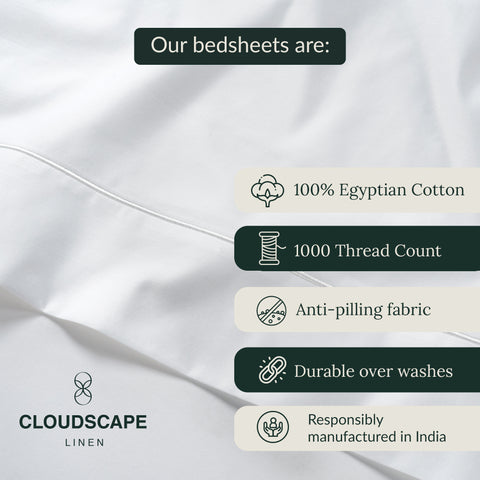 100% Egyptian Cotton Sheets King Size - 4 Pieces White King Size Sheets Set | 1000 Thread Count Egyptian Cotton Sheets | Hotel Luxury Sheets King Size, Upto 17" Deep Pocket King Sheet Set, White Sheet