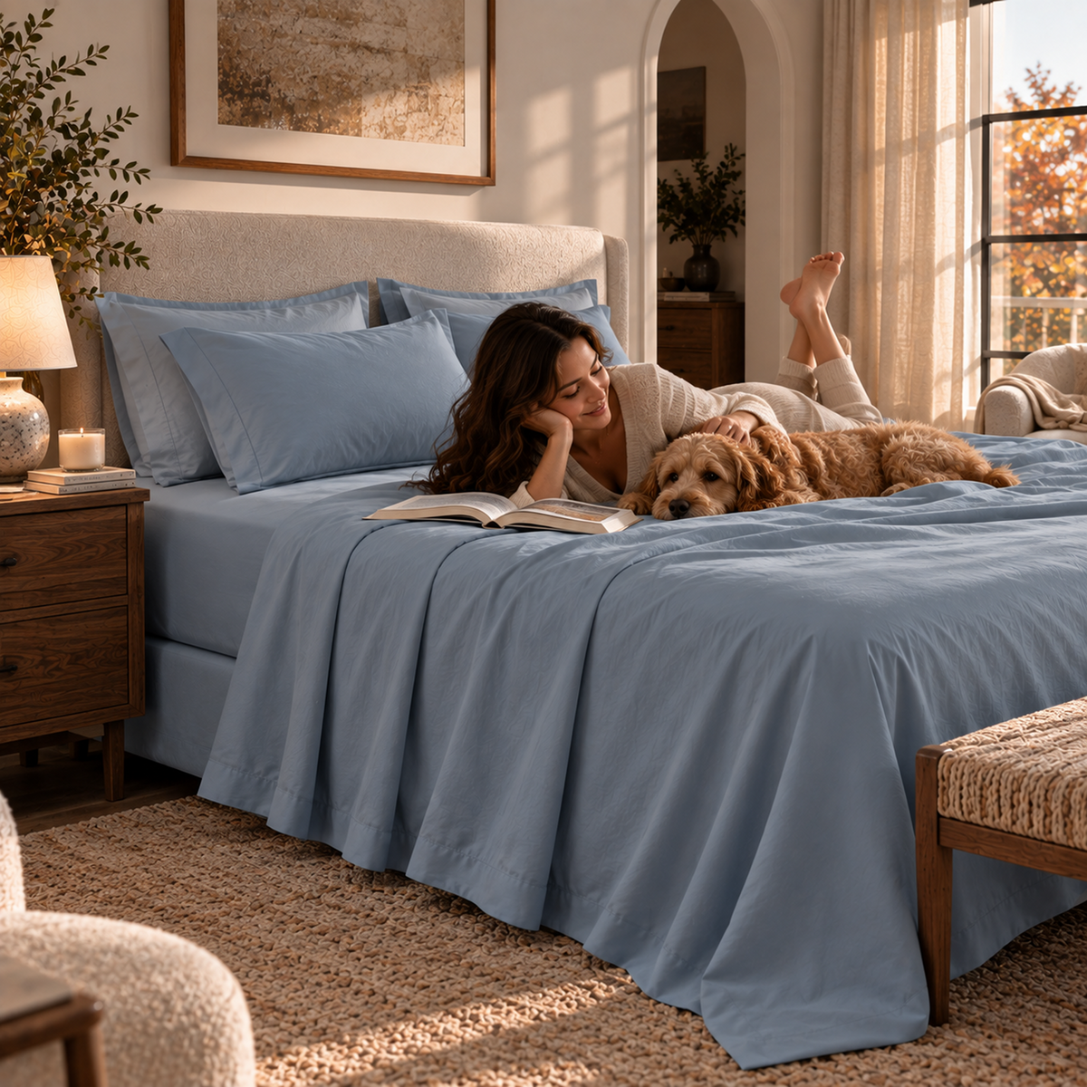 1000 Thread Count Egyptian Cotton : French Blue Bedsheet Set