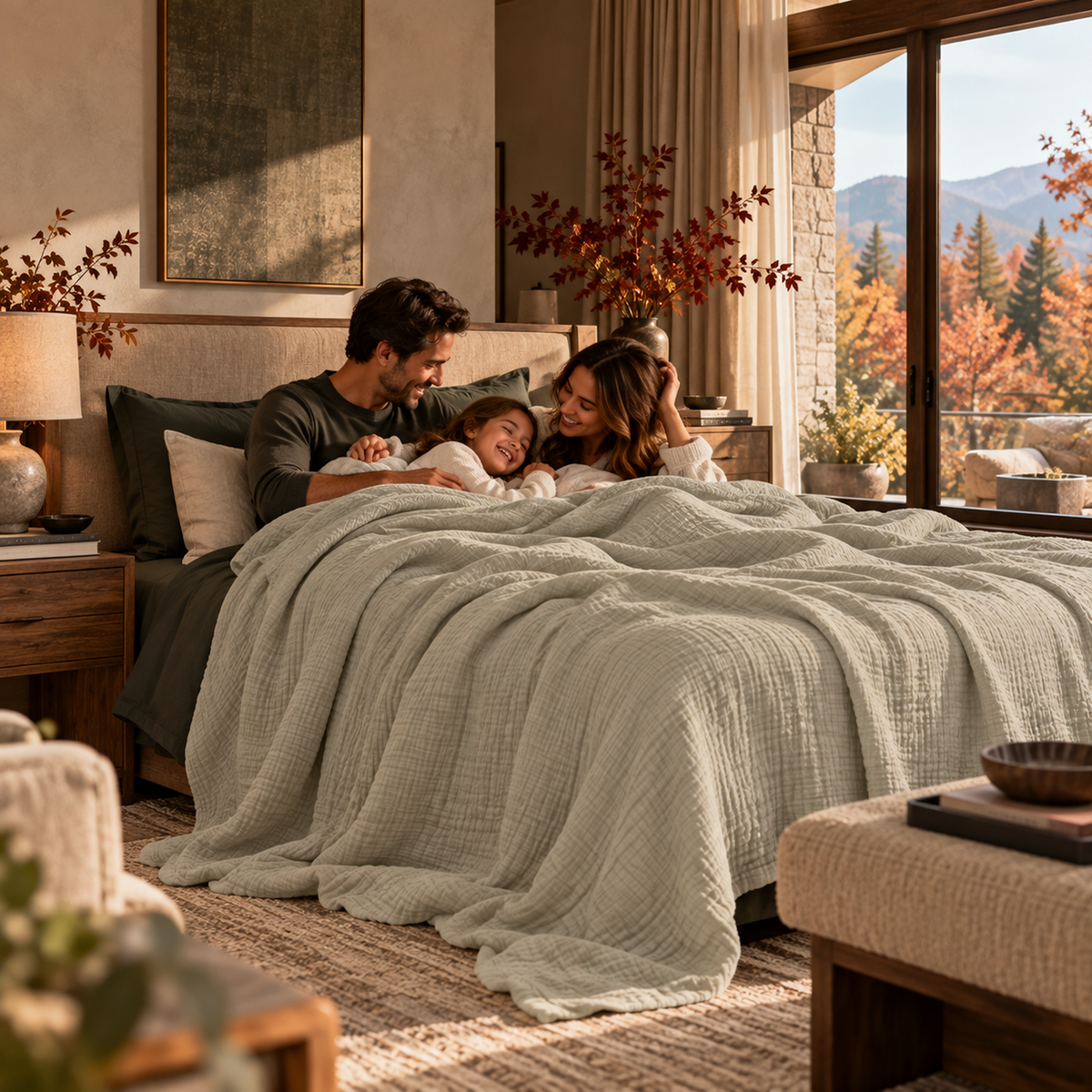 4 Layer Cotton Muslin Blanket: Fog