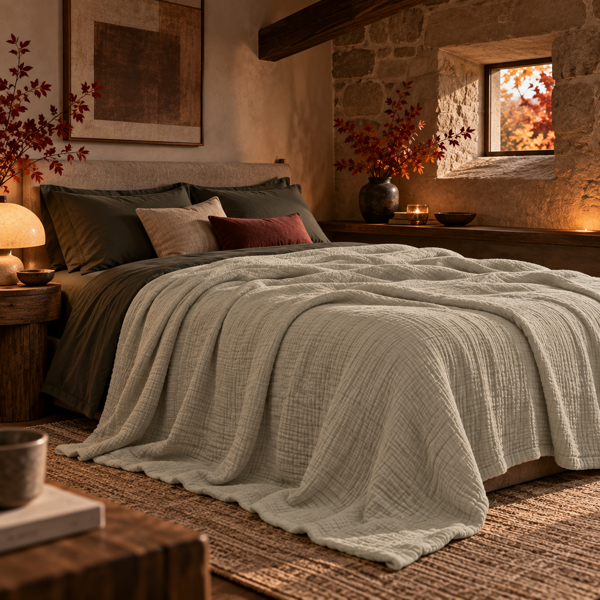 4 Layer Cotton Muslin Blanket: Fog