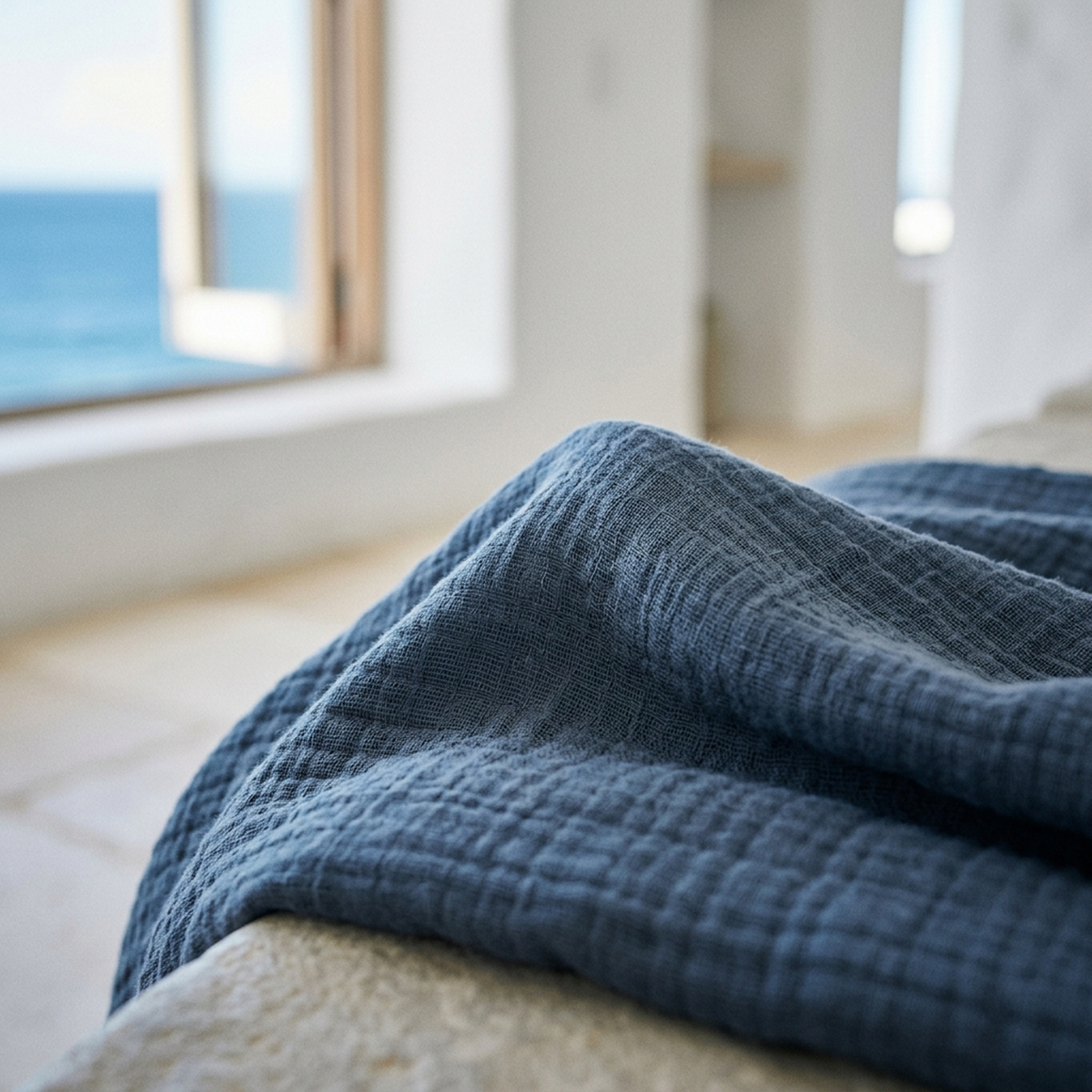 4 Layer Cotton Muslin Blanket: Ensign Blue