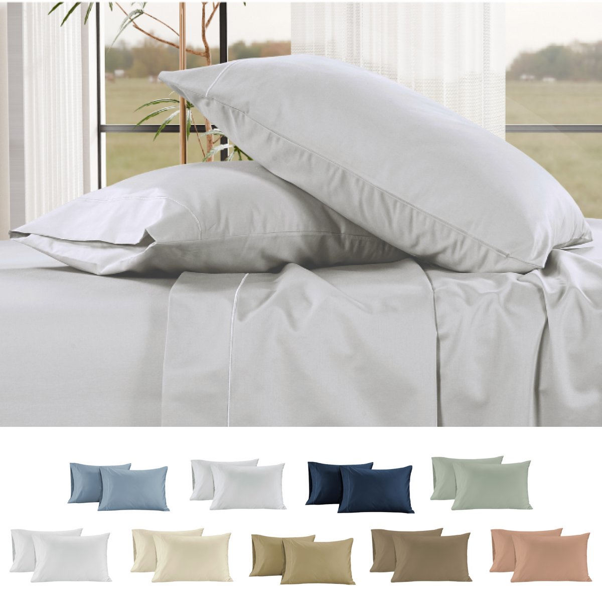 400 Thread Count Egyptian Cotton : Silver Pillow Case - 2 Piece
