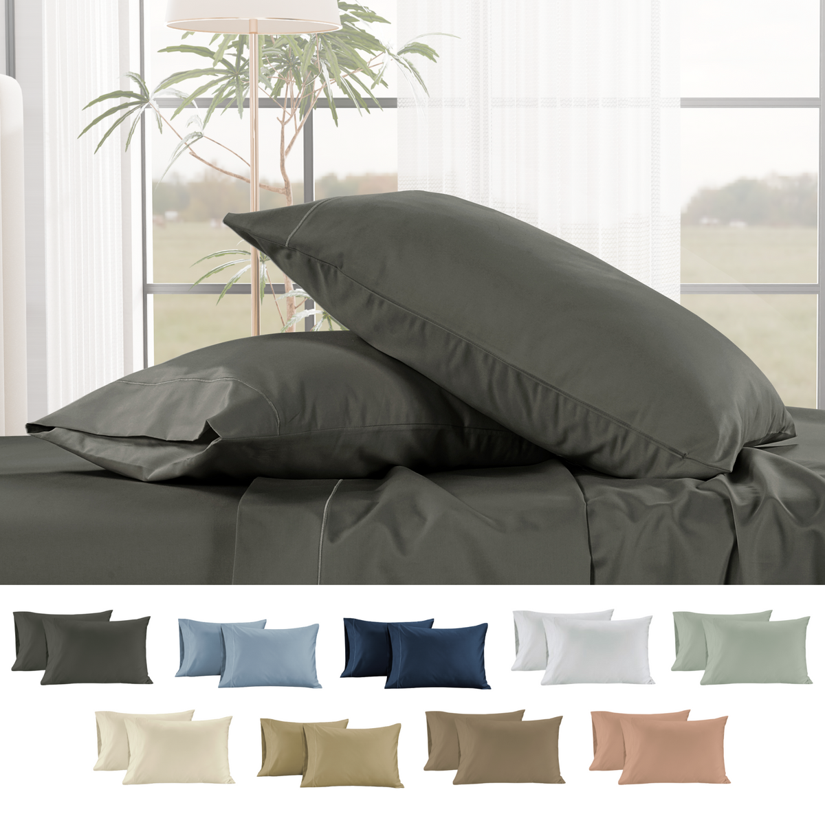 400 Thread Count Egyptian Cotton : Charcoal Grey Pillow Case - 2 Piece