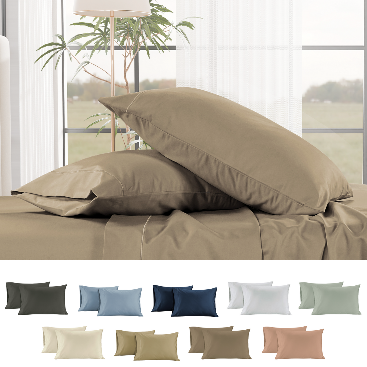 1000 Thread Count Egyptian Cotton : Taupe Pillow Case - 2 Piece