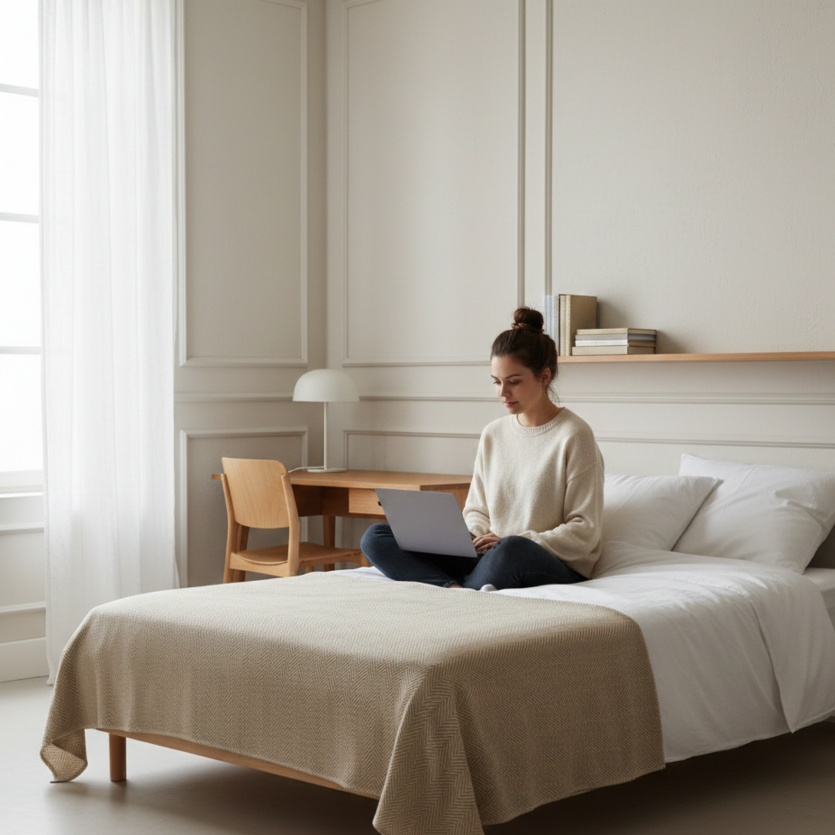 Cotton Herringbone Blanket: Fog