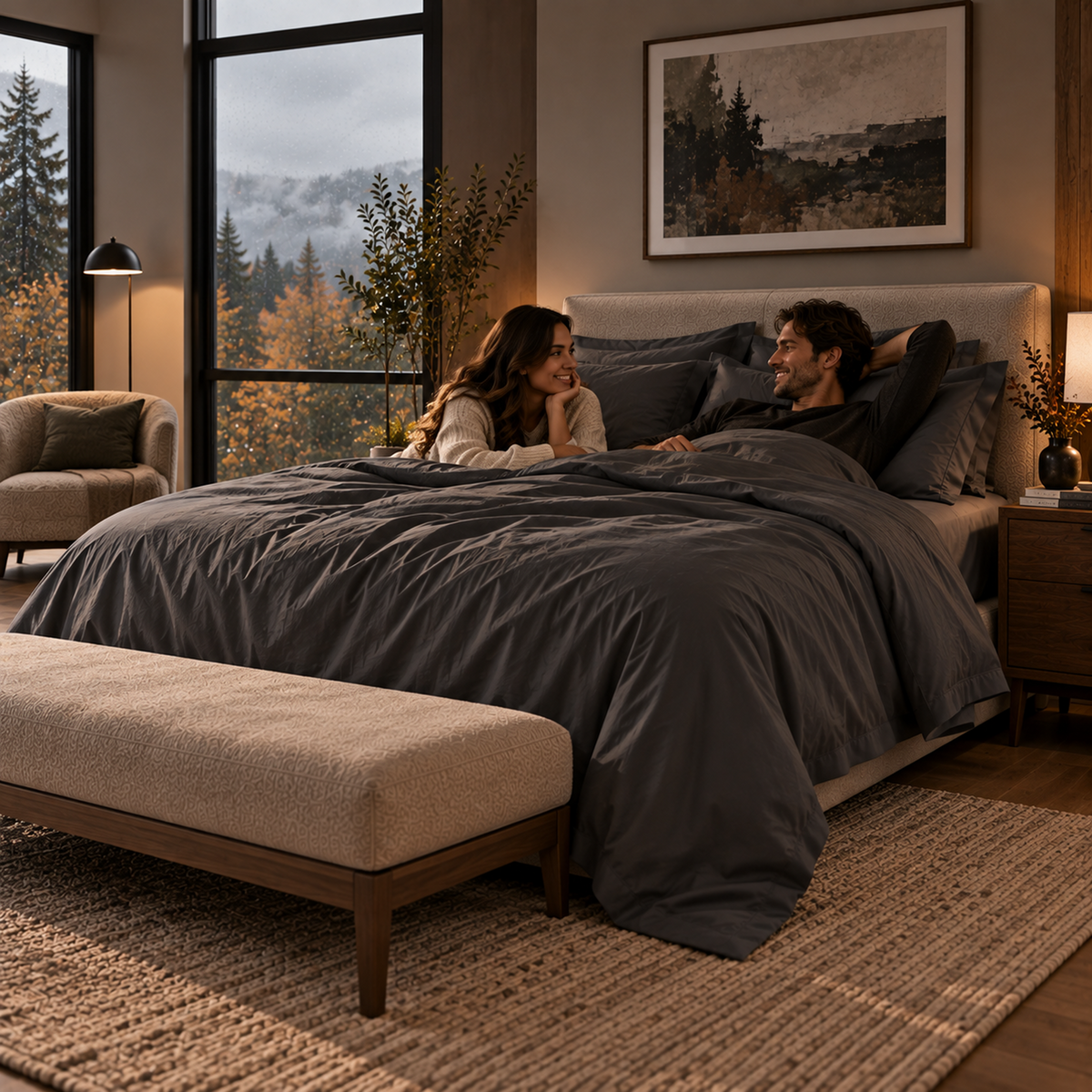 1000 Thread Count Egyptian Cotton : Charcoal Grey Bedsheet Set