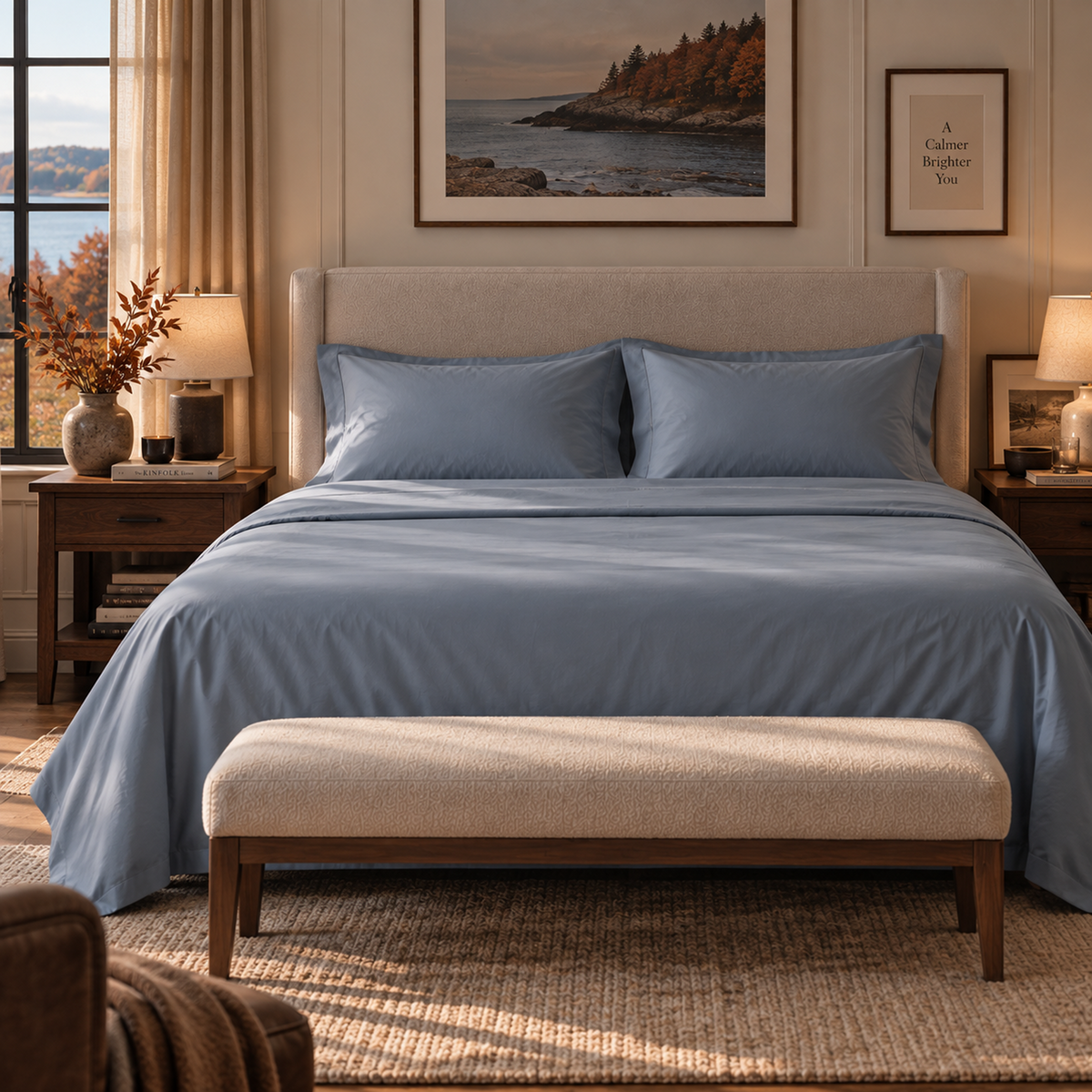 400 Thread Count Egyptian Cotton : French Blue Bedsheet Set