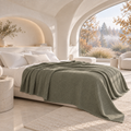 Cotton Herringbone Blanket: Olive Green