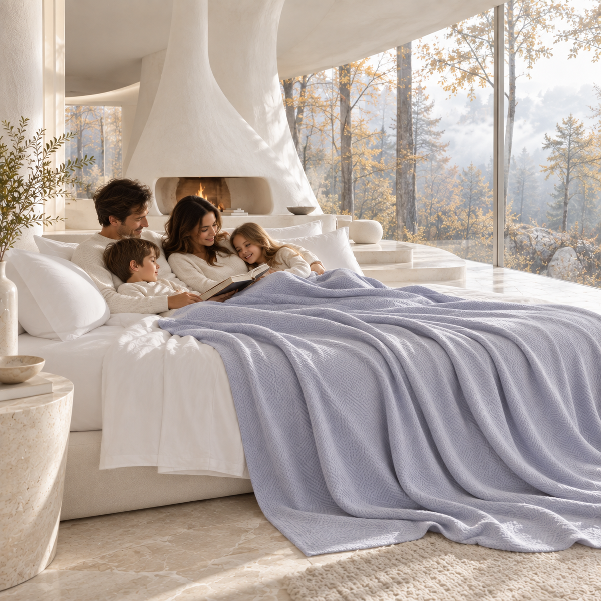 Cotton Herringbone Blanket: Lavender Blue