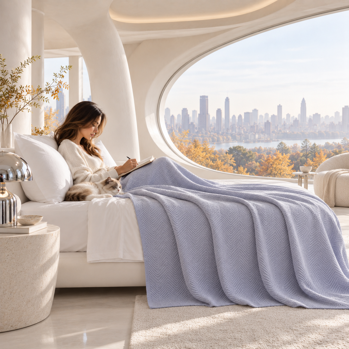 Cotton Herringbone Blanket: Lavender Blue