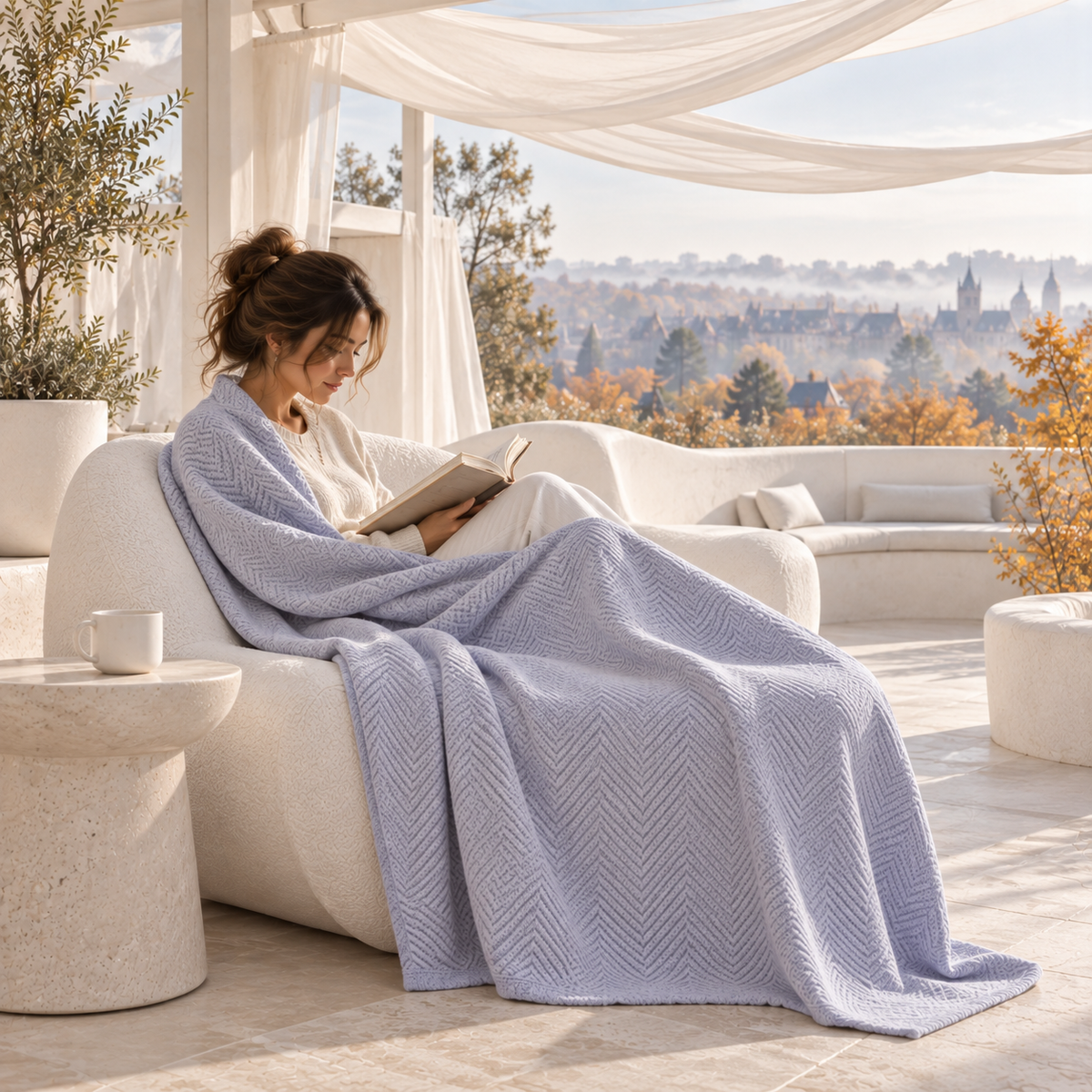 Cotton Herringbone Blanket: Lavender Blue
