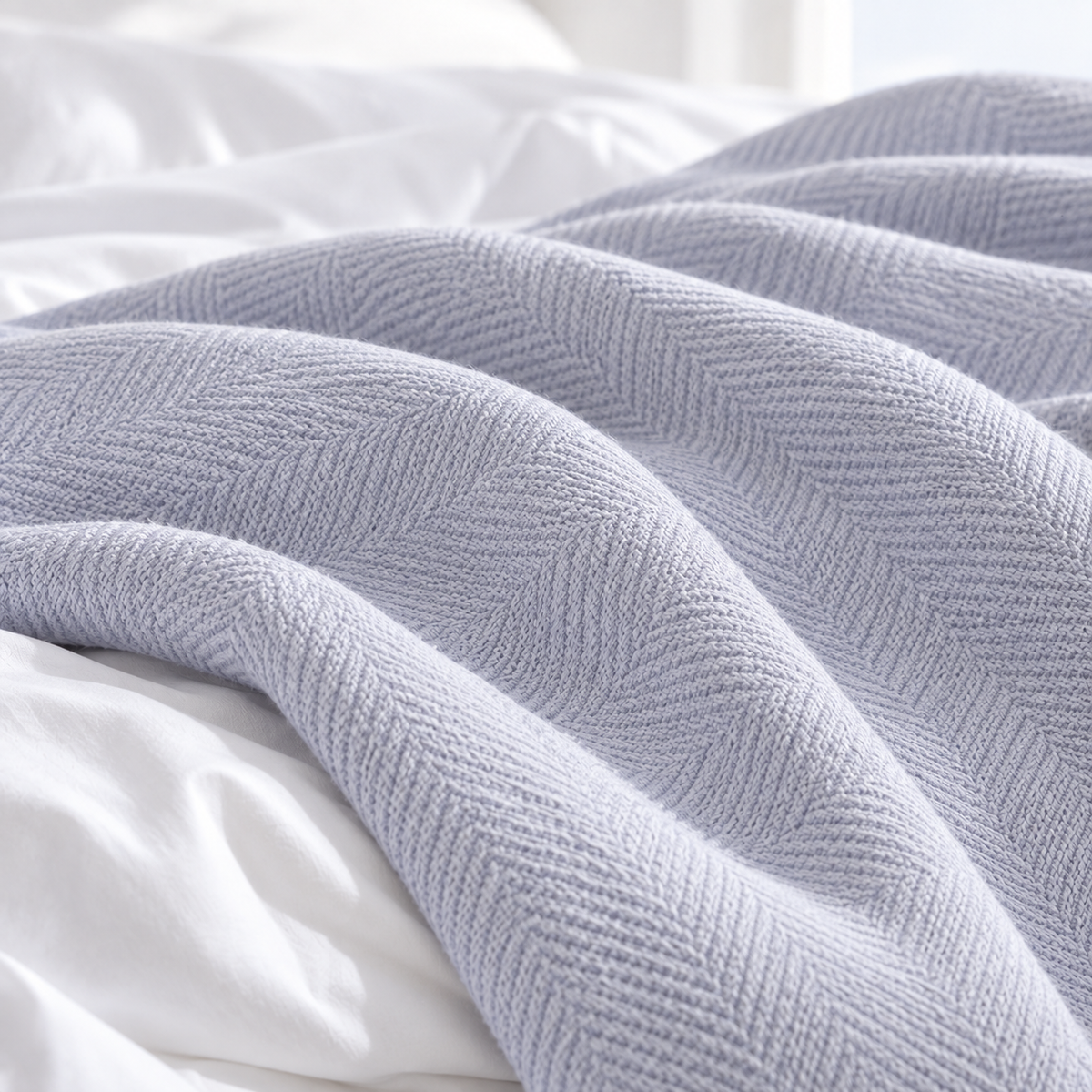 Cotton Herringbone Blanket: Lavender Blue
