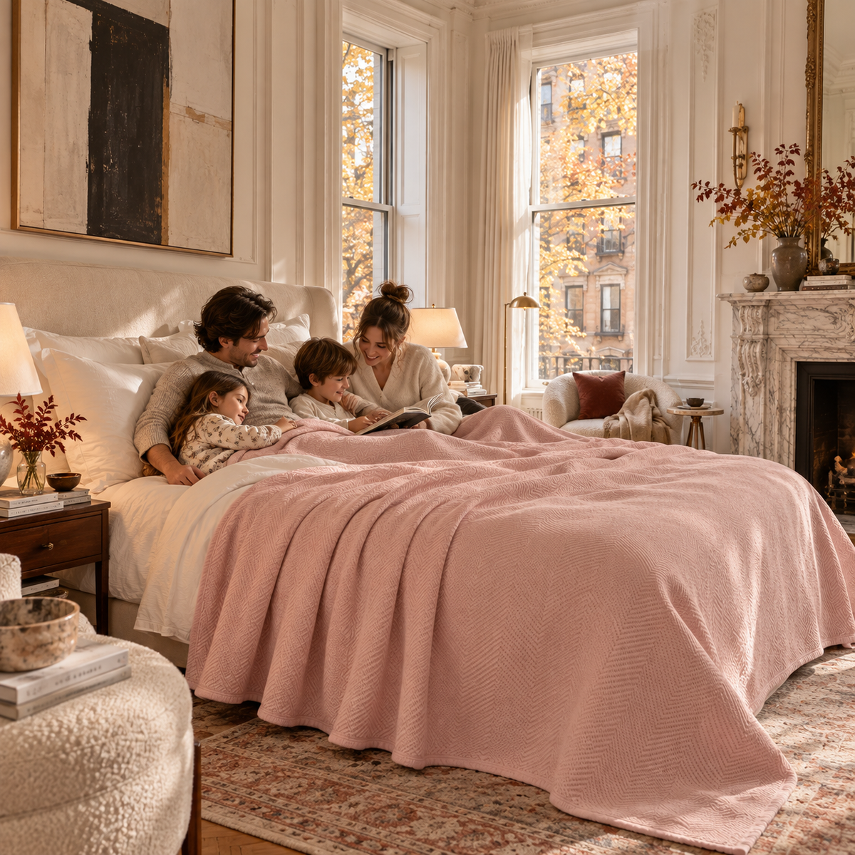 Cotton Herringbone Blanket: Sea Shell Pink