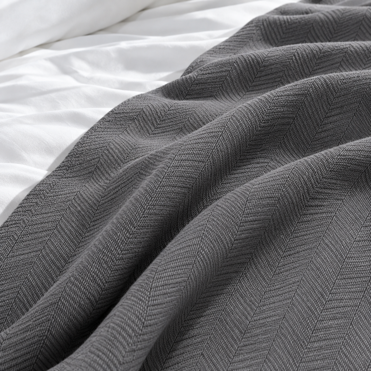 Cotton Herringbone Blanket: Dark Grey