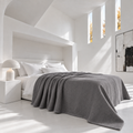 Cotton Herringbone Blanket: Dark Grey