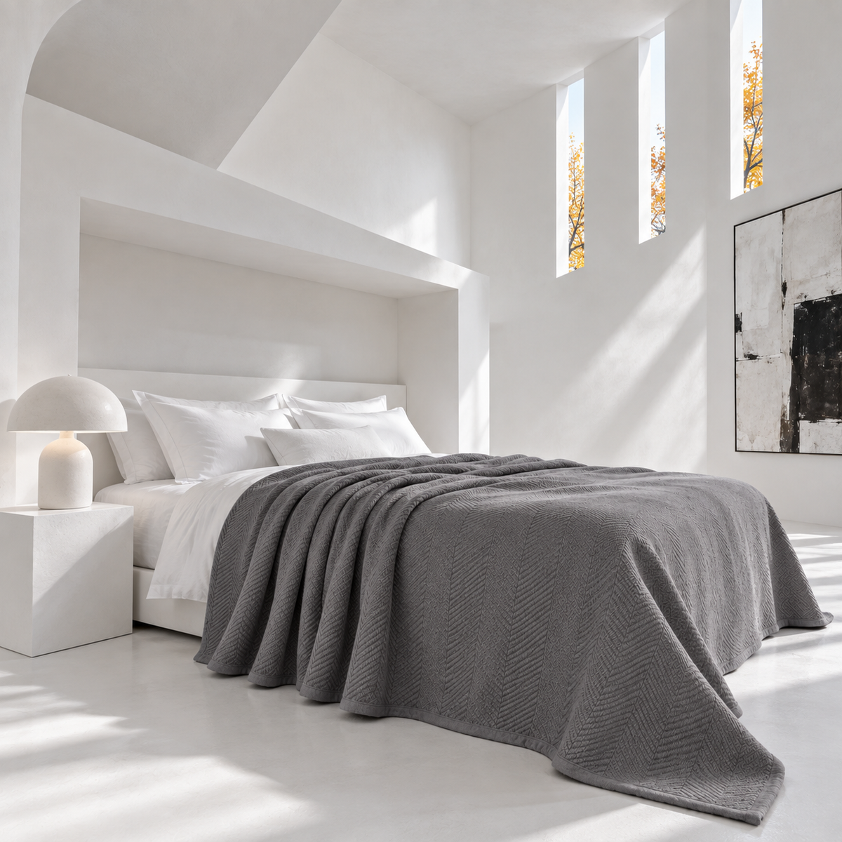 Cotton Herringbone Blanket: Dark Grey