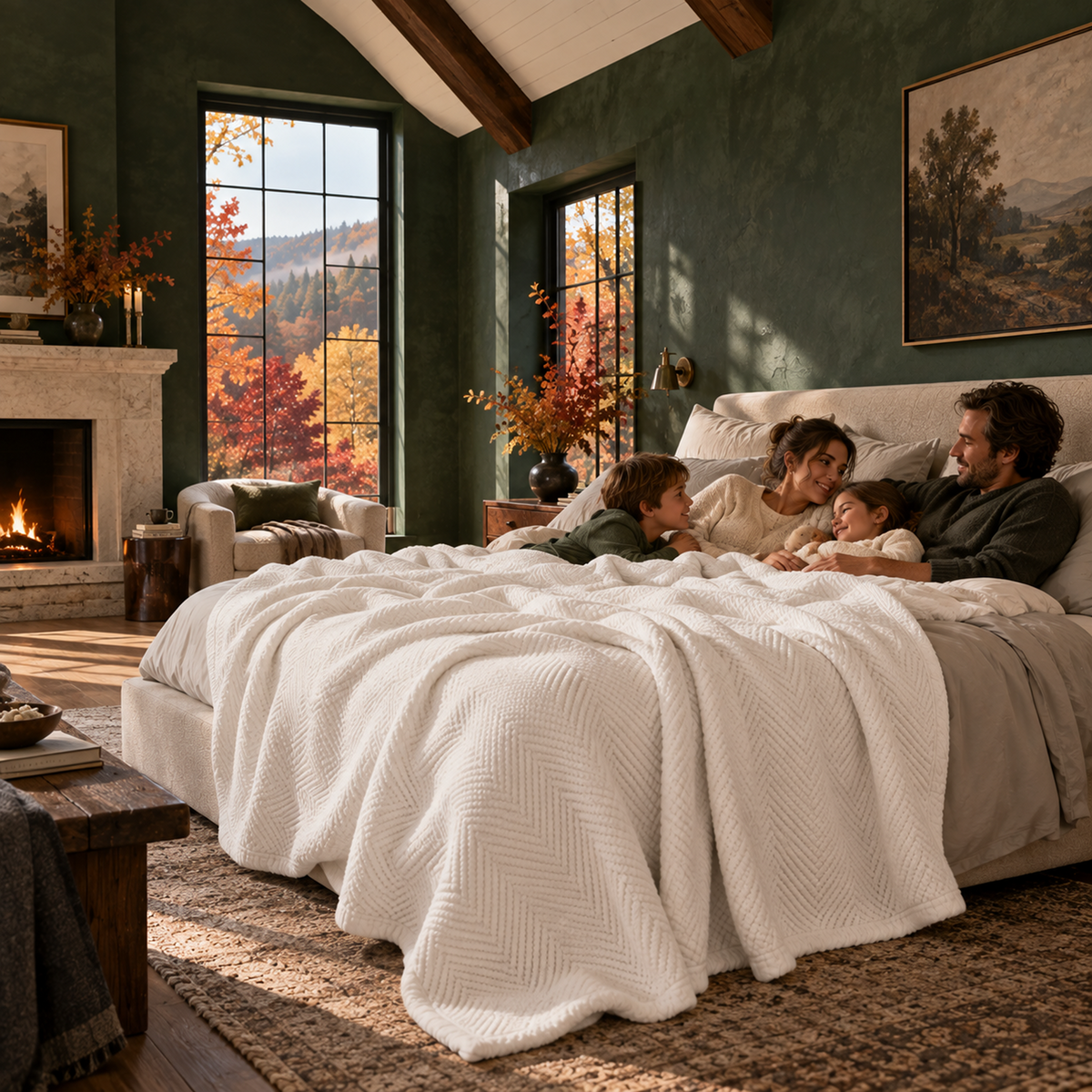Cotton Herringbone Blanket: White