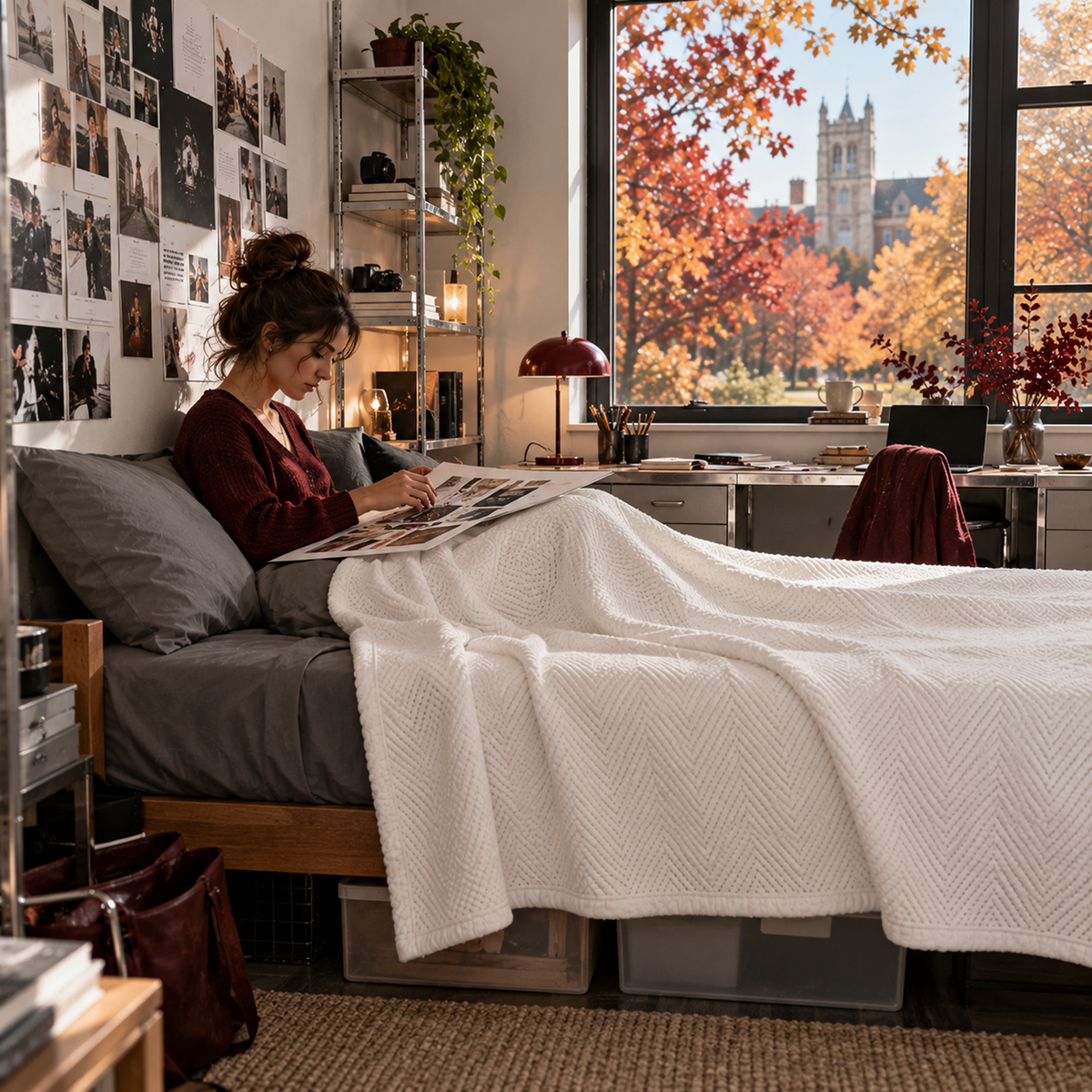 Cotton Herringbone Blanket: White
