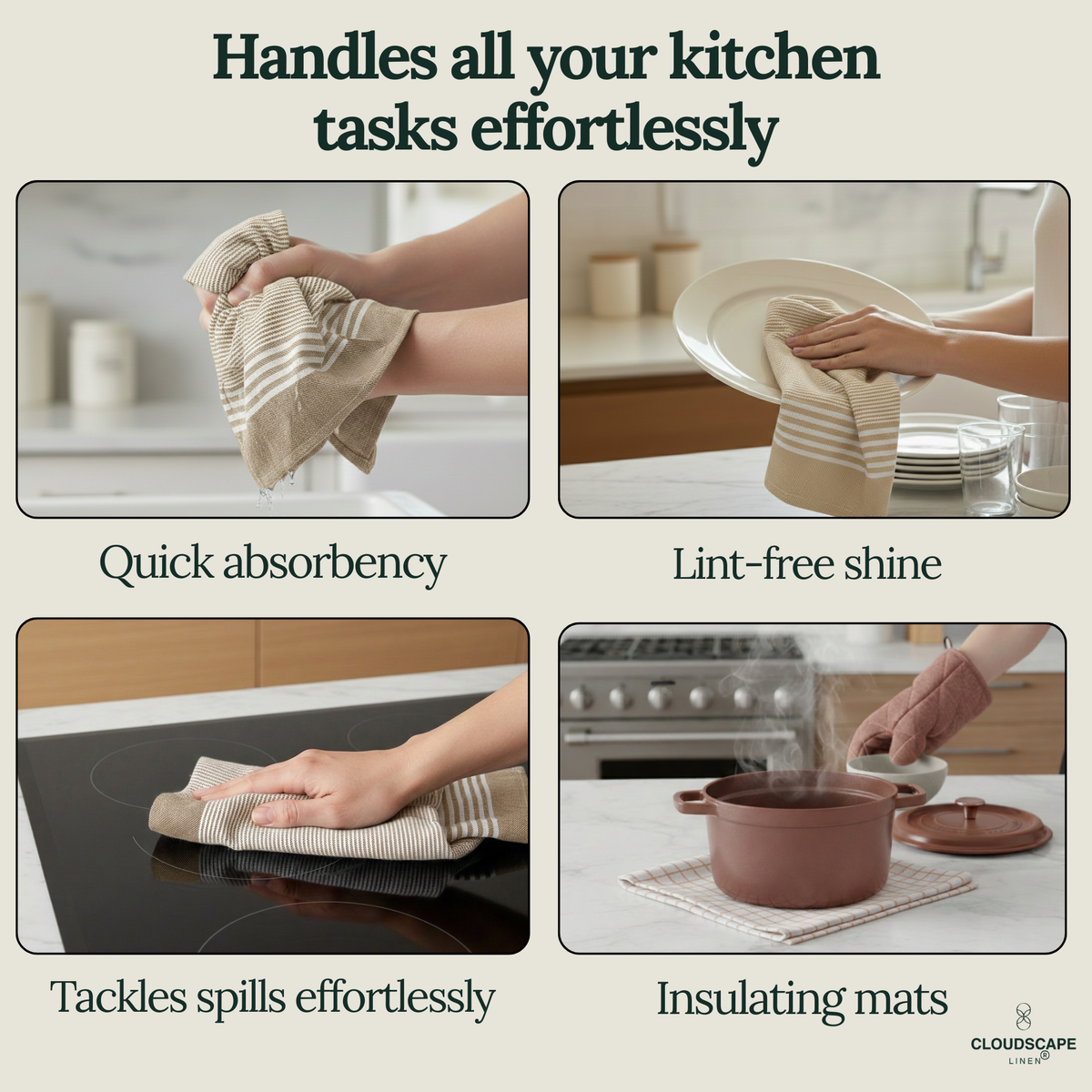 12-Piece Oversized Kitchen Towels: Beige