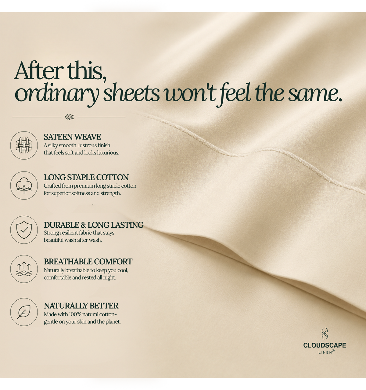 1000 Thread Count Egyptian Cotton : Ivory Bedsheet Set