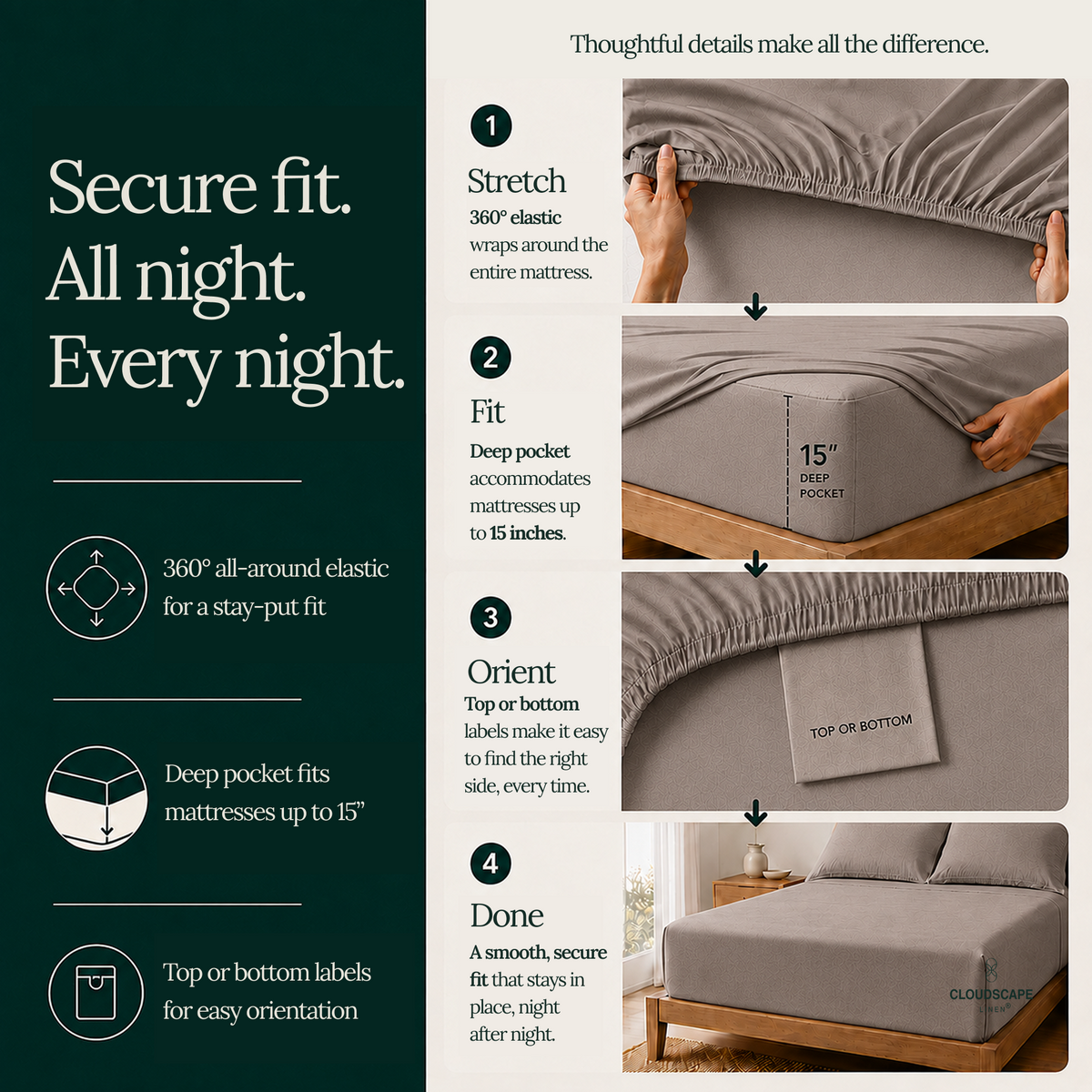 1000 Thread Count Egyptian Cotton : Taupe Bedsheet Set