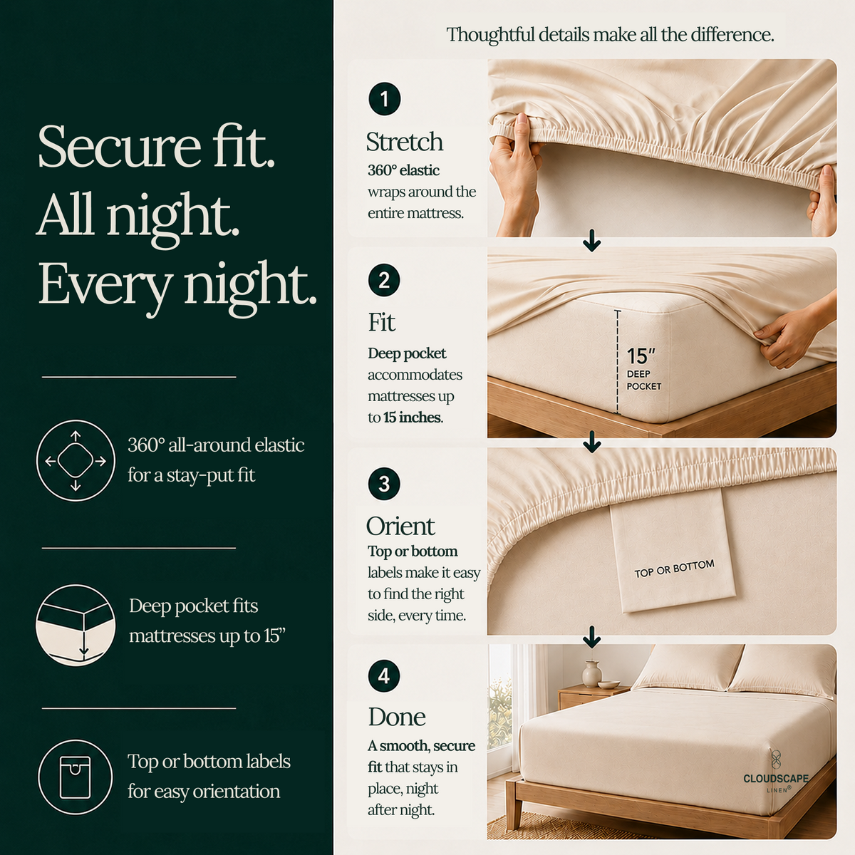 1000 Thread Count Egyptian Cotton : Ivory Bedsheet Set