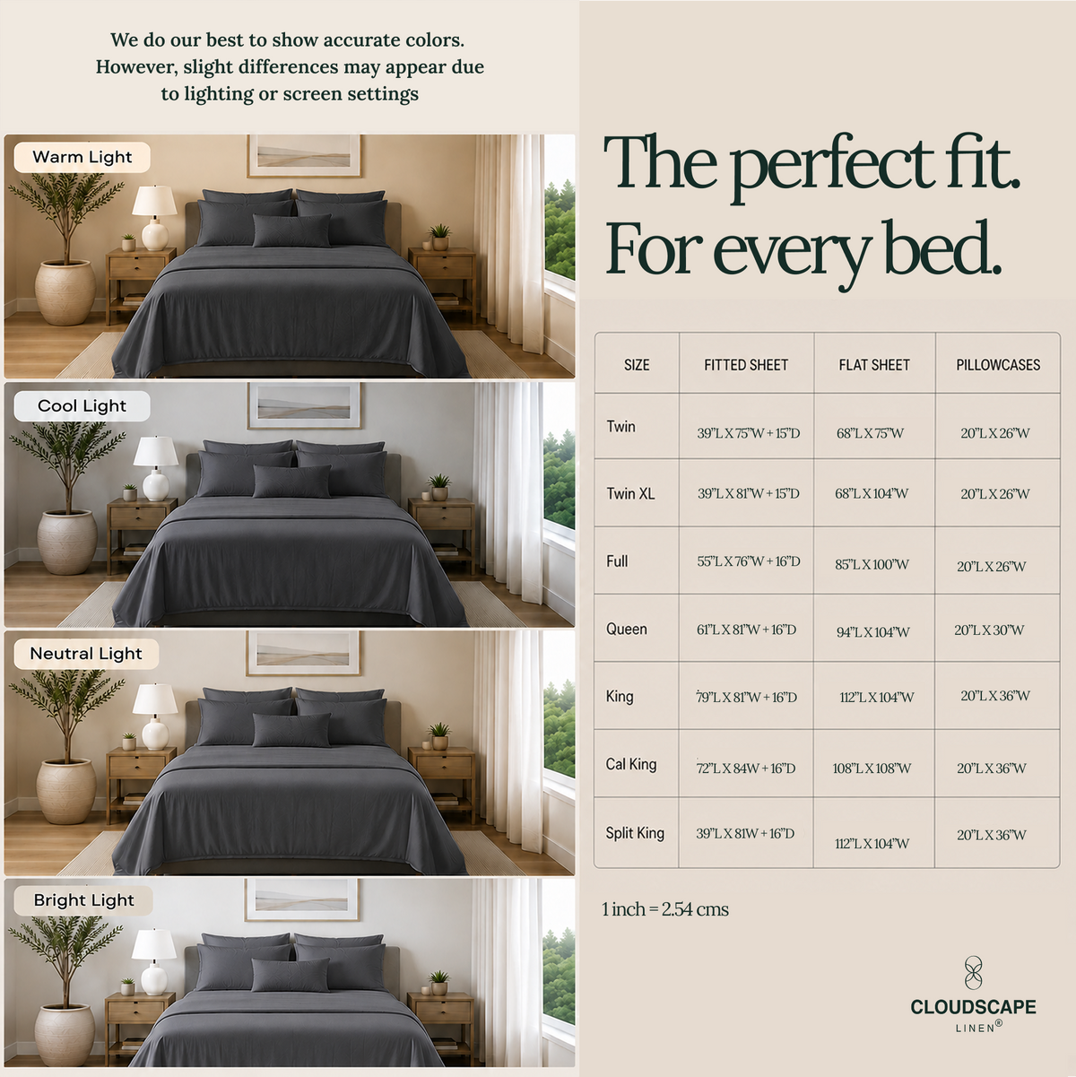 1000 Thread Count Egyptian Cotton : Charcoal Grey Bedsheet Set