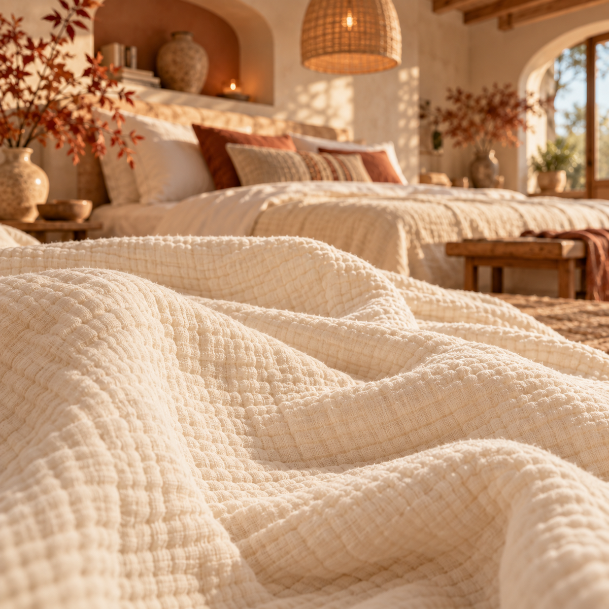 4 Layer Cotton Muslin Blanket: Ivory