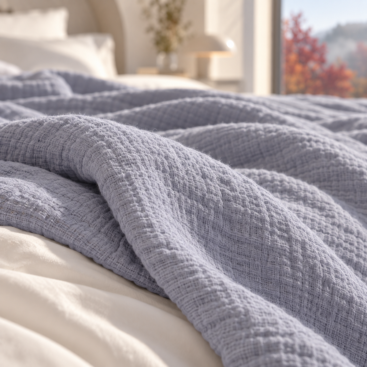 4 Layer Cotton Muslin Blanket: Lavender Blue