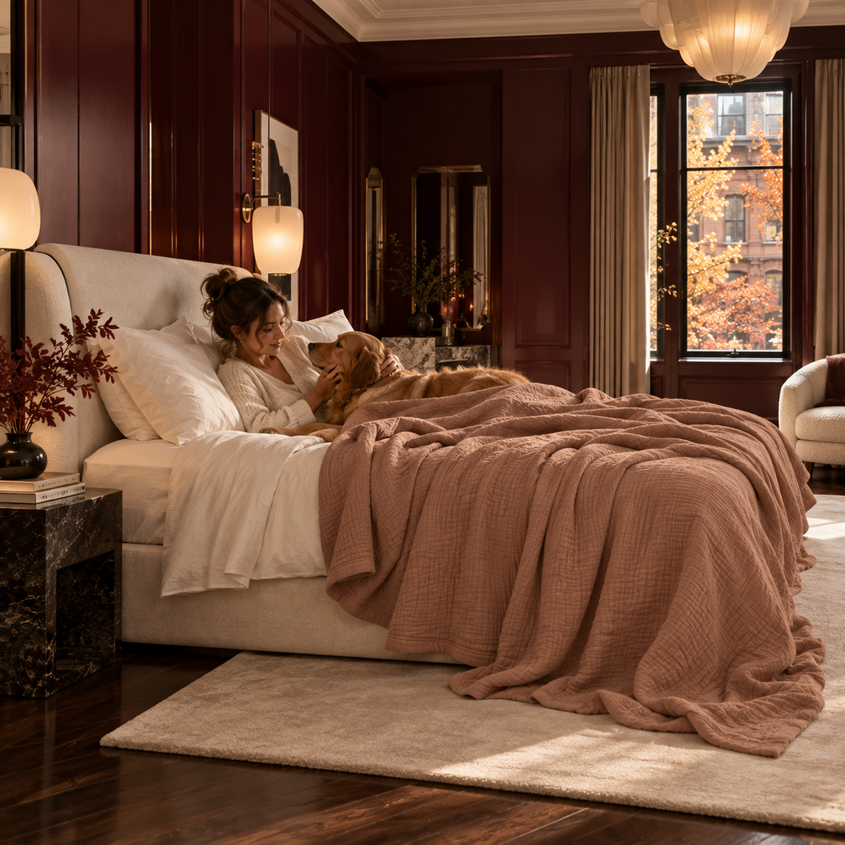 4 Layer Cotton Muslin Blanket: Mocha Mousse