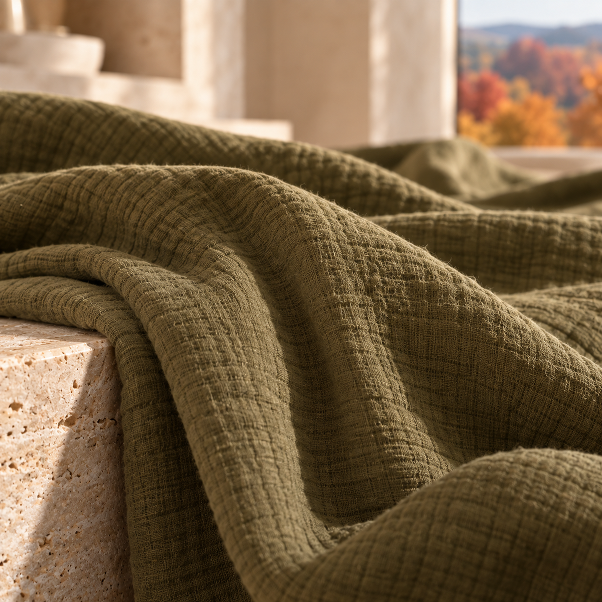 8 Layer Cotton Muslin Blanket - Olivine