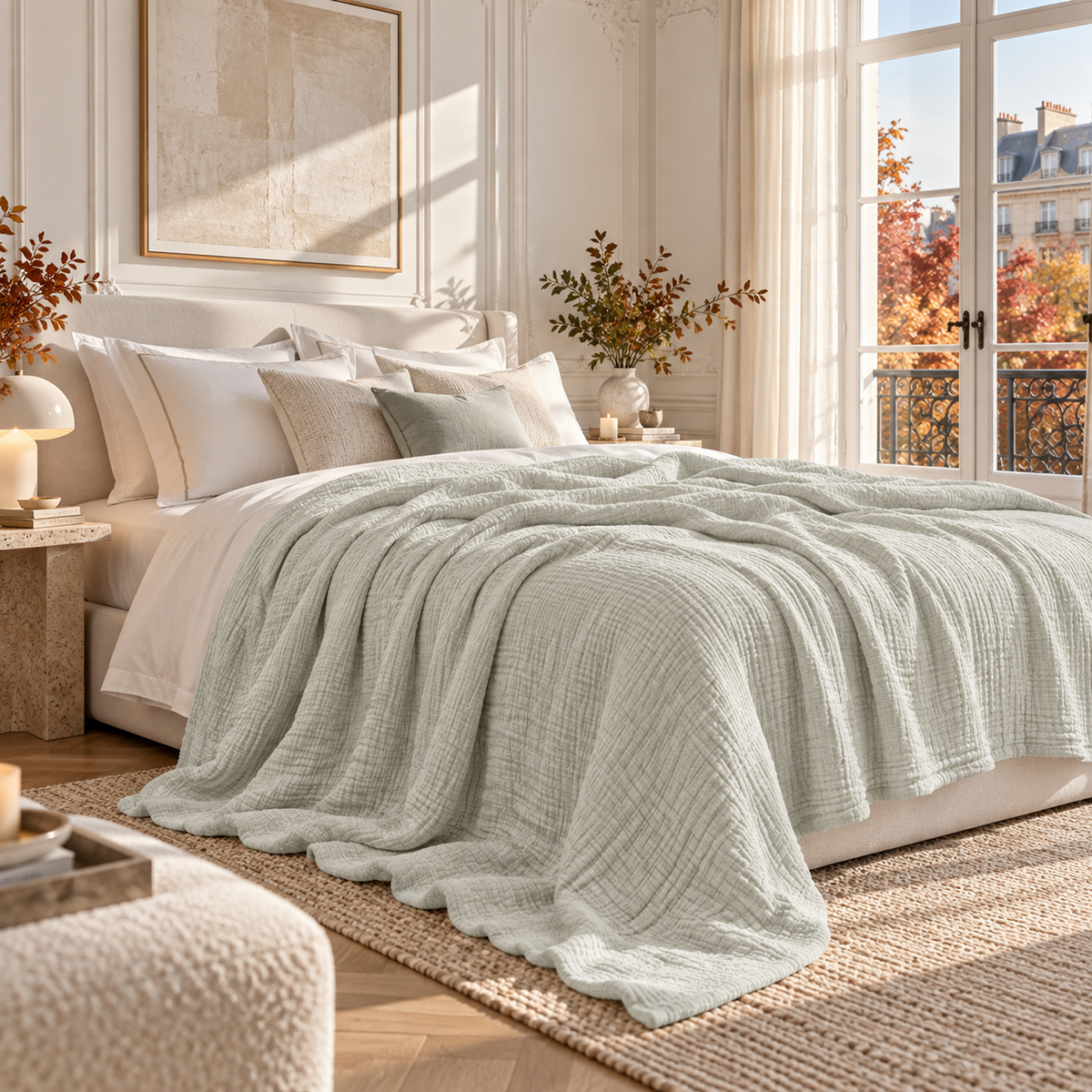 8 Layer Cotton Muslin Blanket - Sea Foam